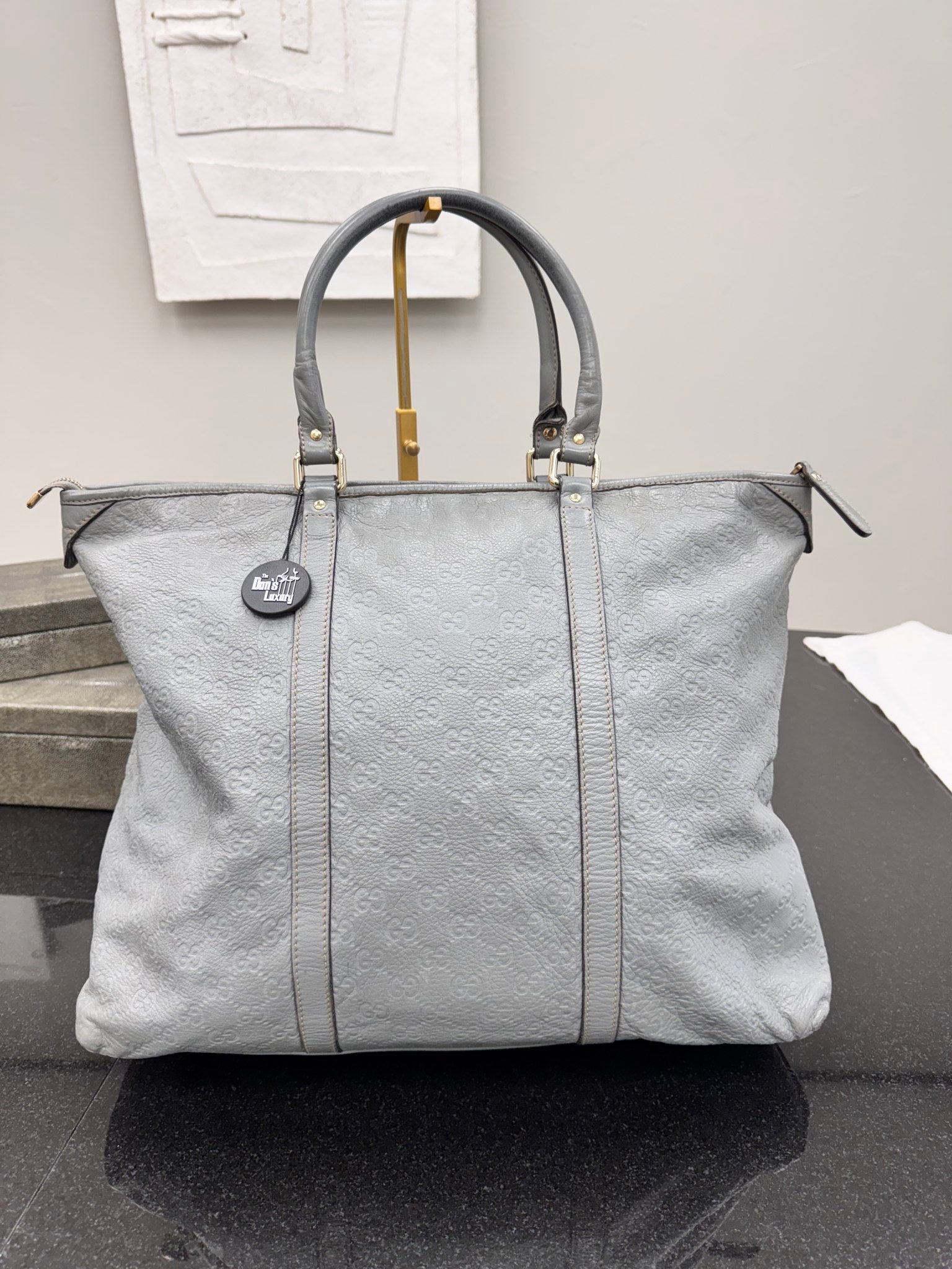 Gucci Gray Guccissima Embossed Leather Large Tote