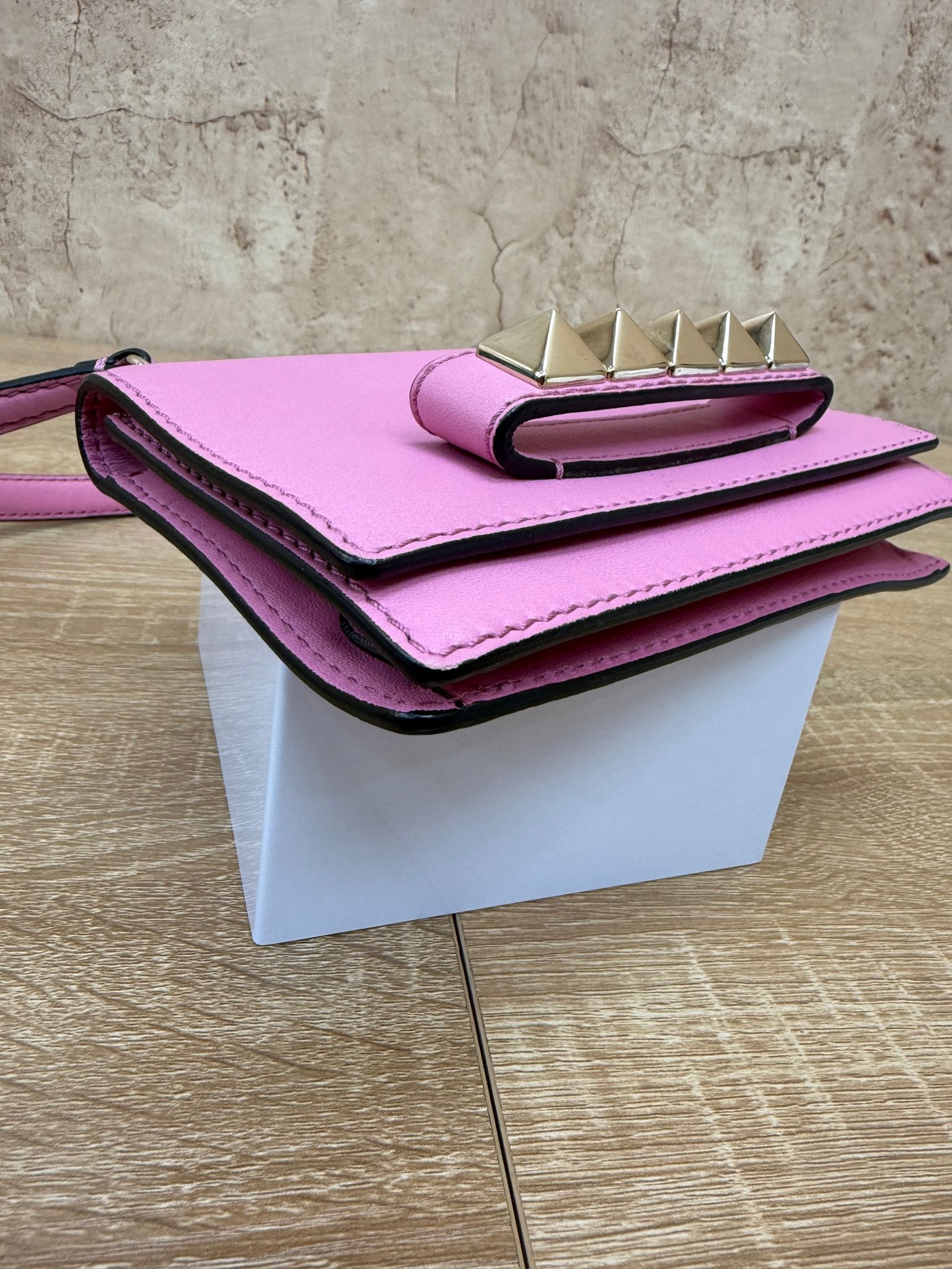 Valentino Pink Leather Rockstud Va Va Voom Shoulder Clutch