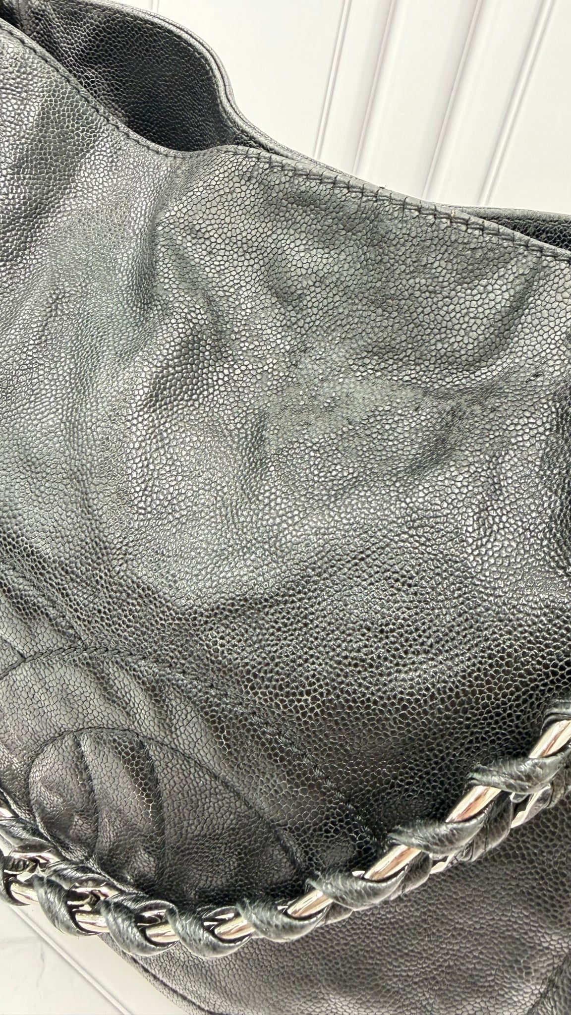Chanel Black Caviar Leather CC Chain Shoulder Tote