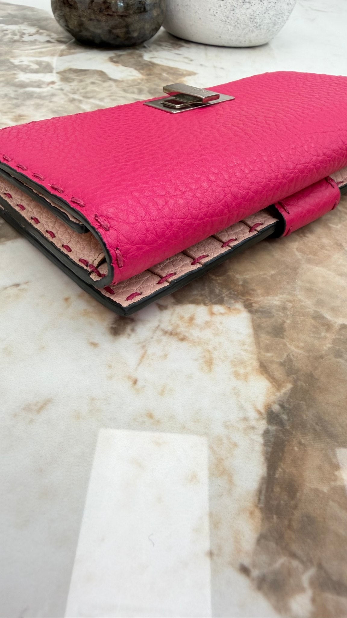 Fendi Pink Leather Selleria Peekaboo Long Wallet