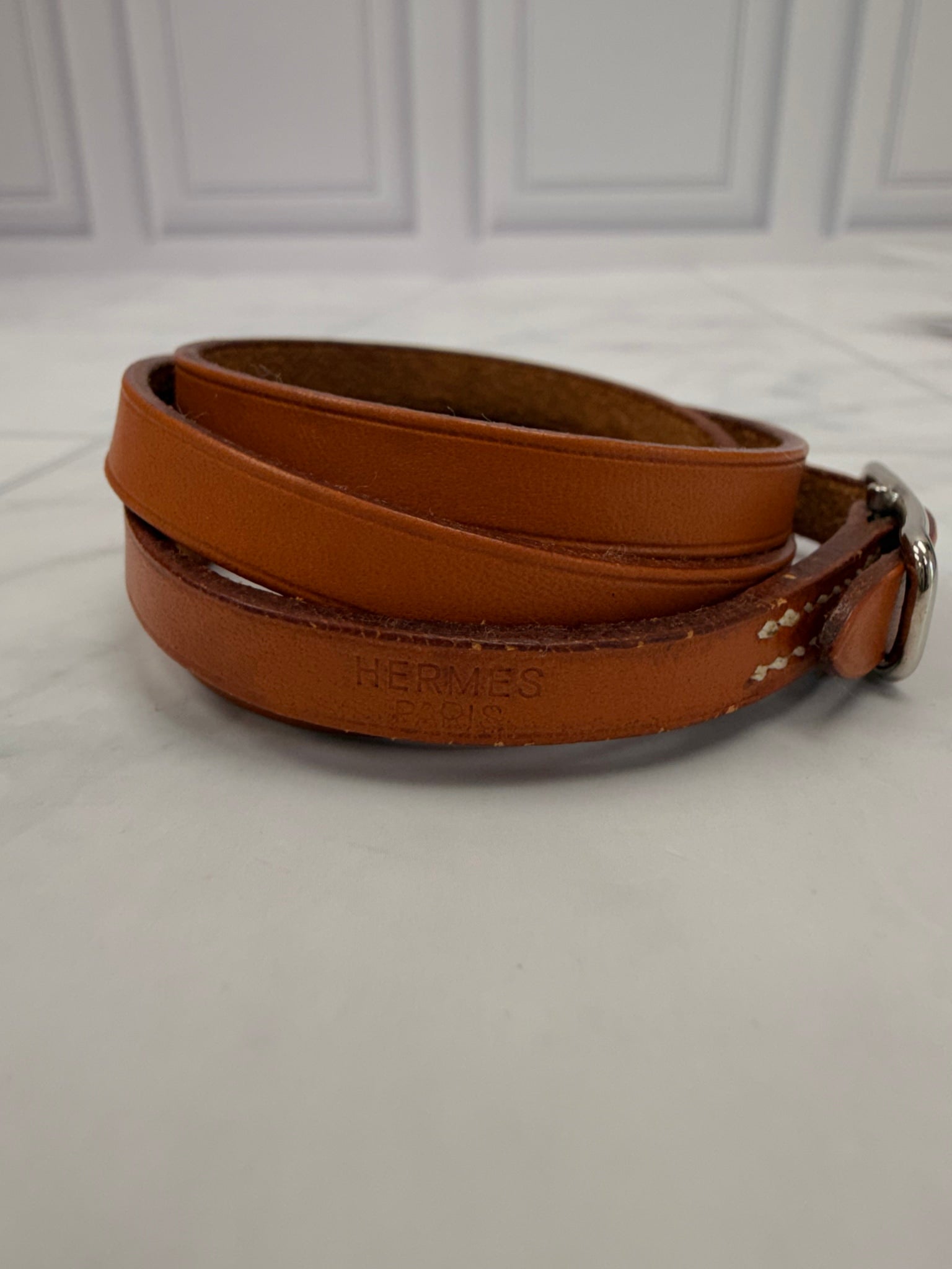 Hermes Brown Leather Hapi Long Bracelet