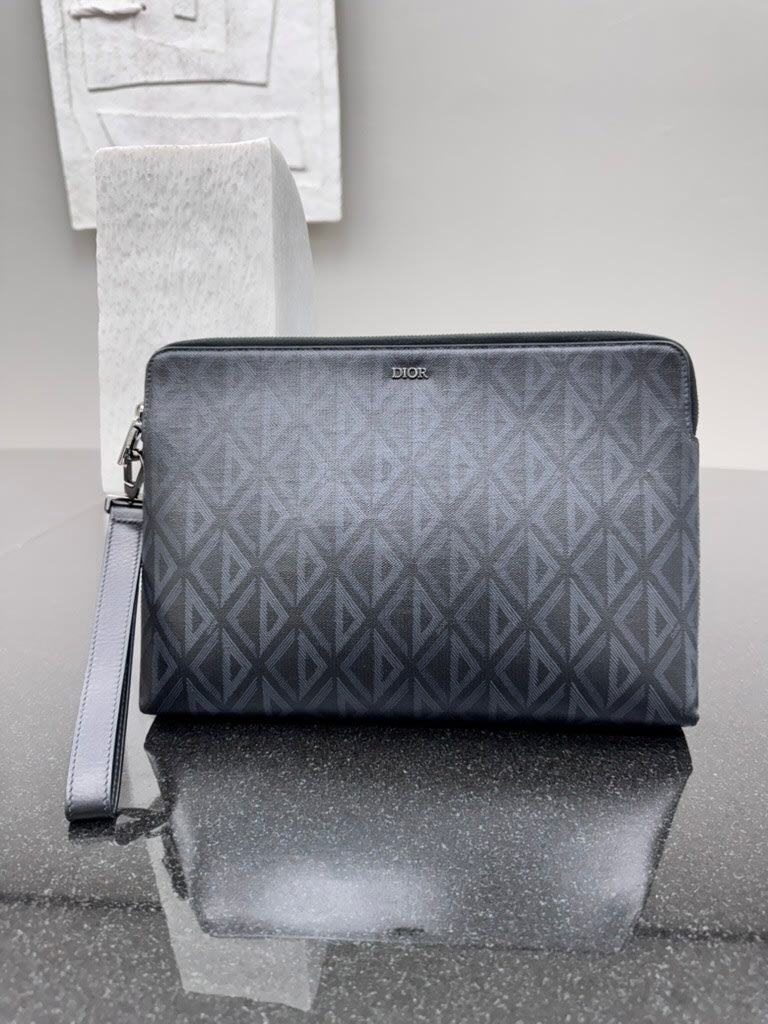 Christian Dior Black CD Diamond Coated Canvas A5 Pouch