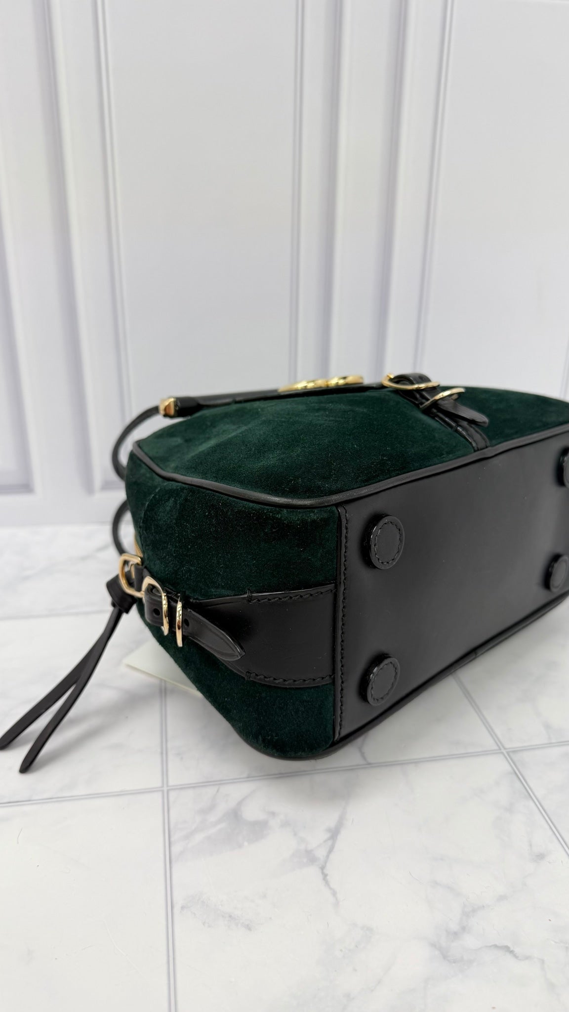 Jimmy Choo Green Suede Leather Varenne Bowling Bag