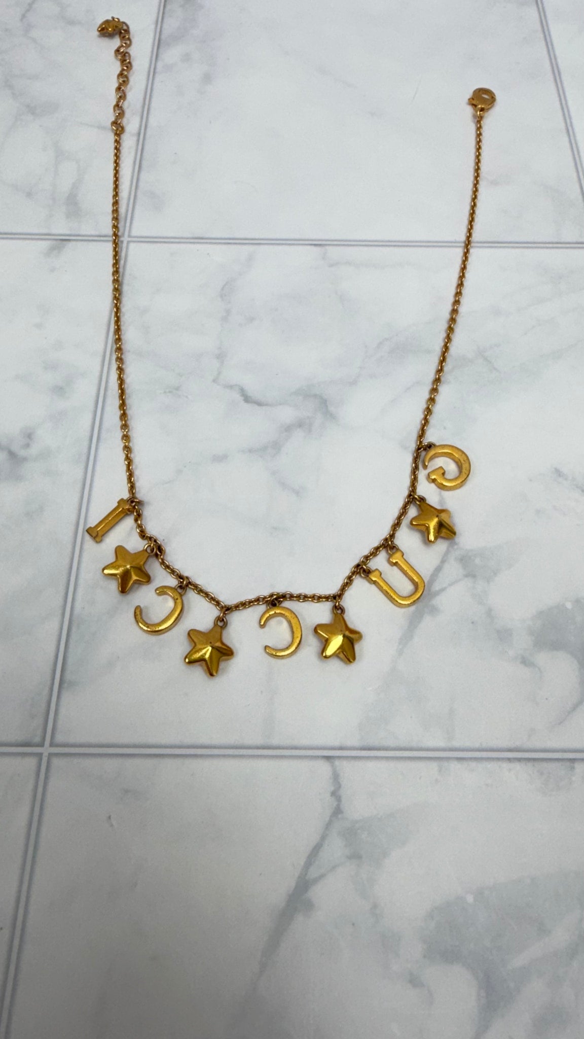 Gucci Vintage Gold Tone "Gucci Star" Necklace