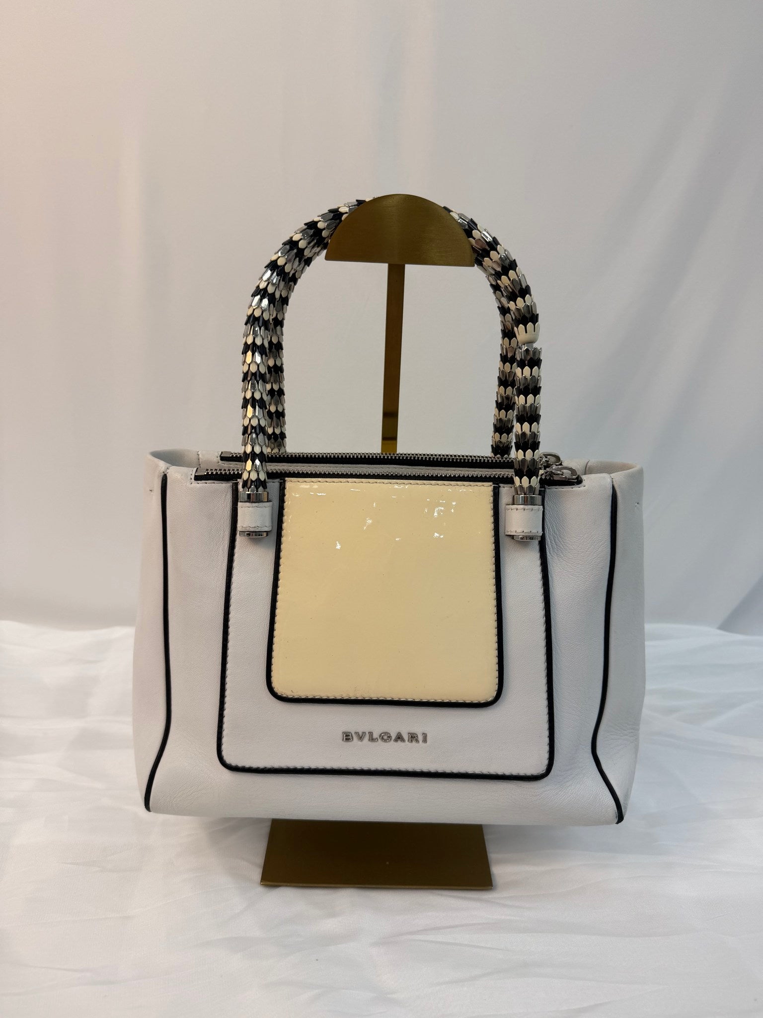 Bvlgari White Leather Serpenti Scaglie Tote Bag