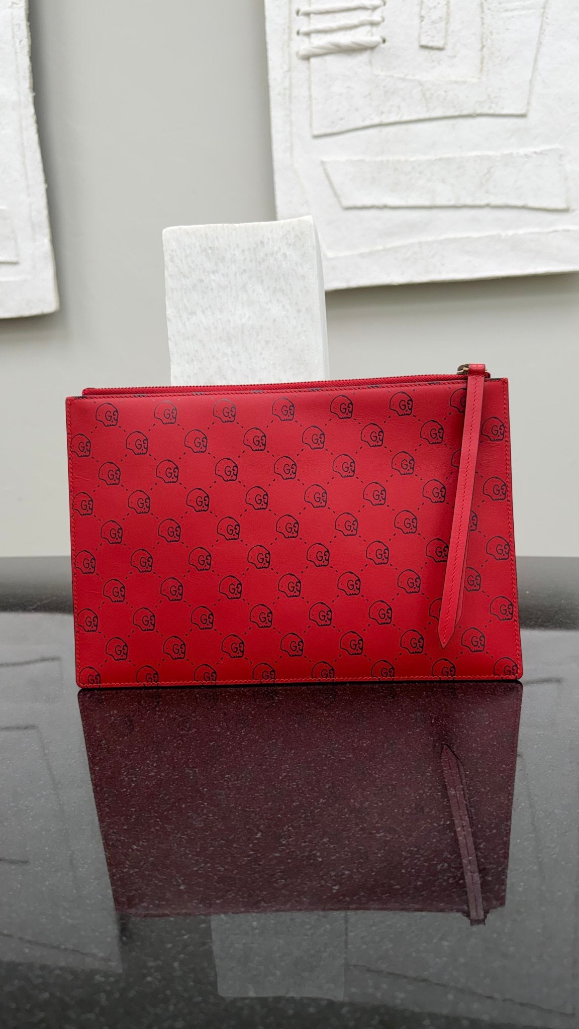 Gucci Red Ghost Print Leather Hamlet Clutch