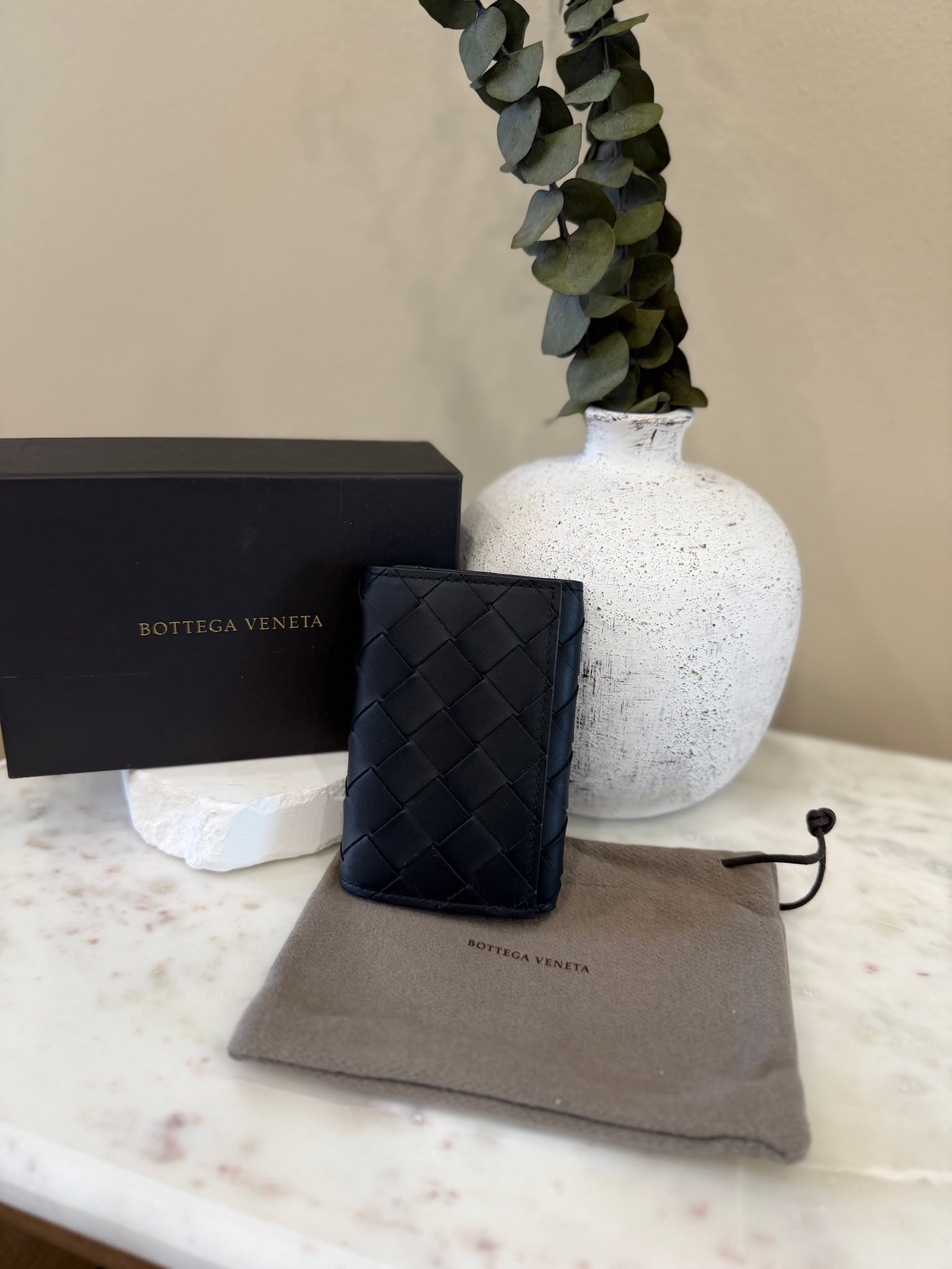 BRAND NEW- Bottega Veneta Black Intrecciato Leather 6 Ring Key Case