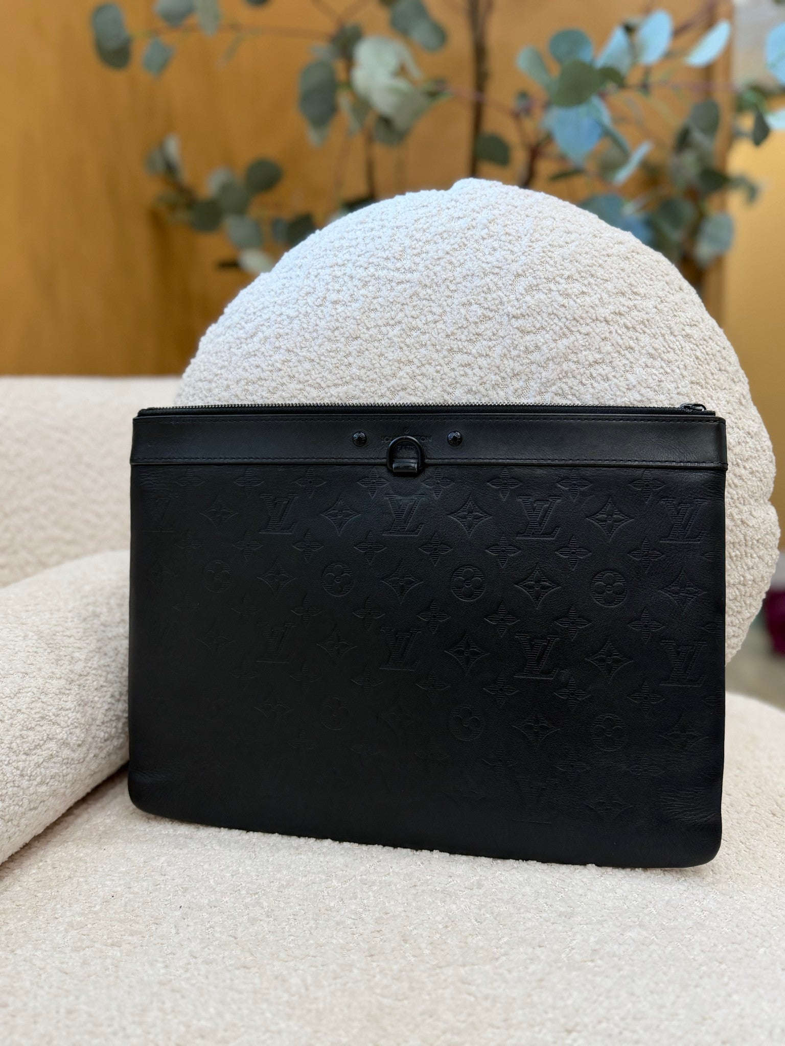 Louis Vuitton Black Leather Monogram Shadow Pochette