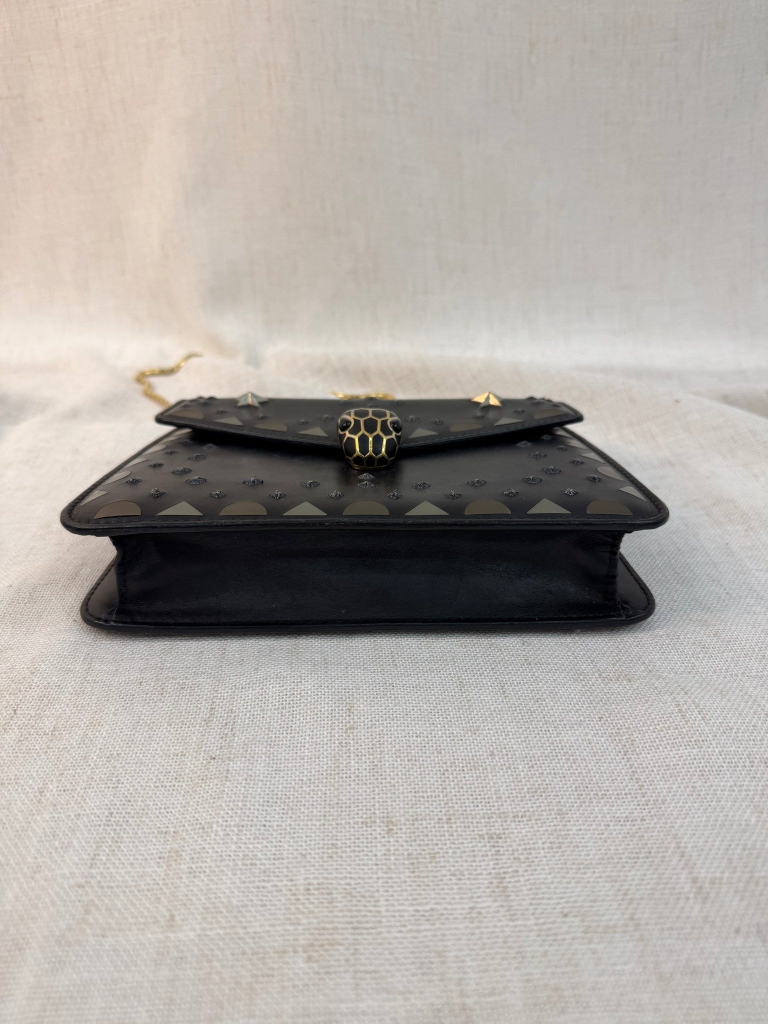 Bvlgari Black Leather serpenti Star Studded Small Crossbody