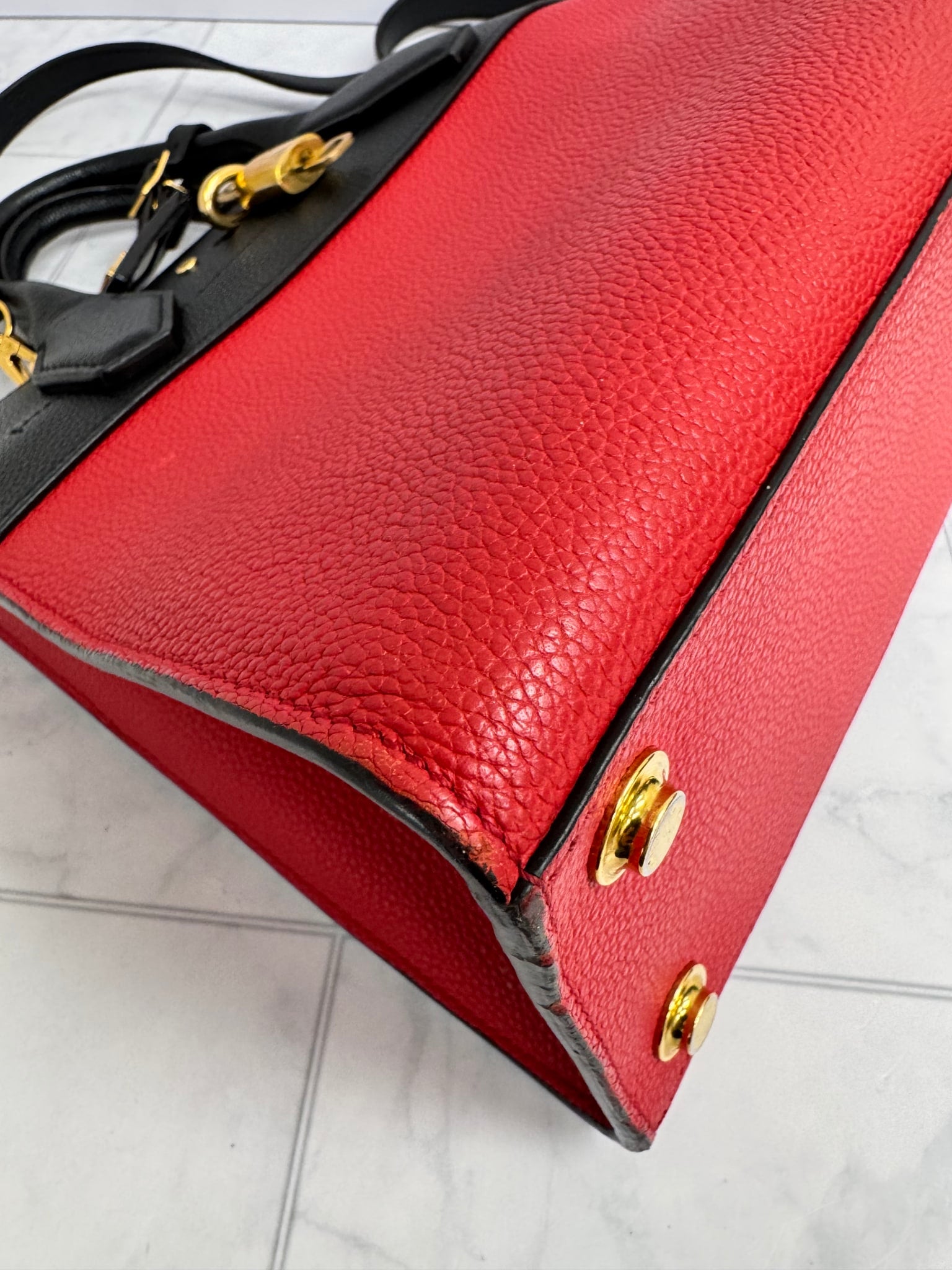 Louis Vuitton Red And Black Grained Leather City Steamer PM 2Way Bag