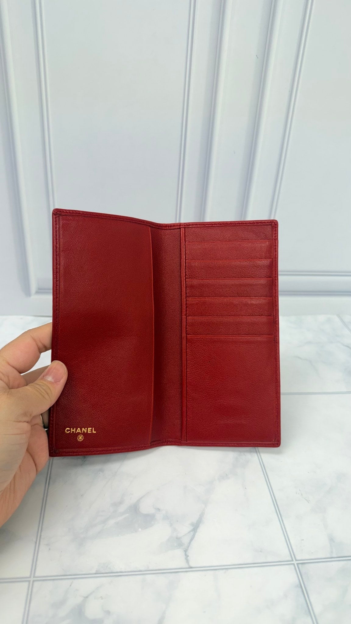 Chanel Red Lambskin Long Wallet