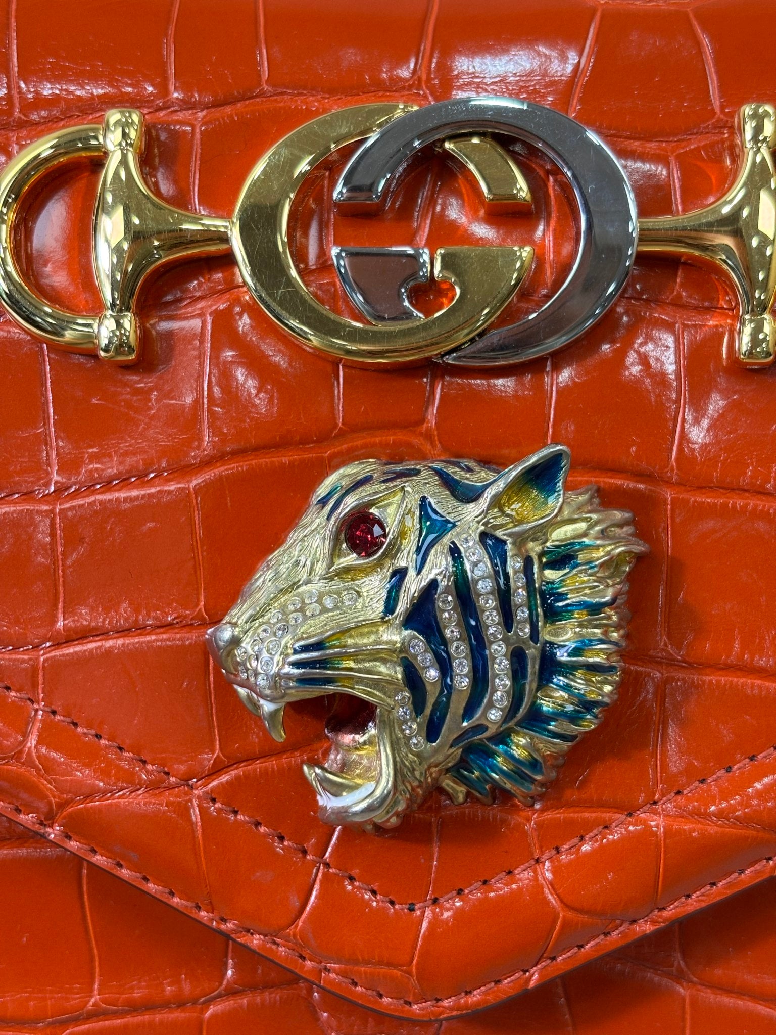Gucci Orange Crocodile Raja Shoulder Bag