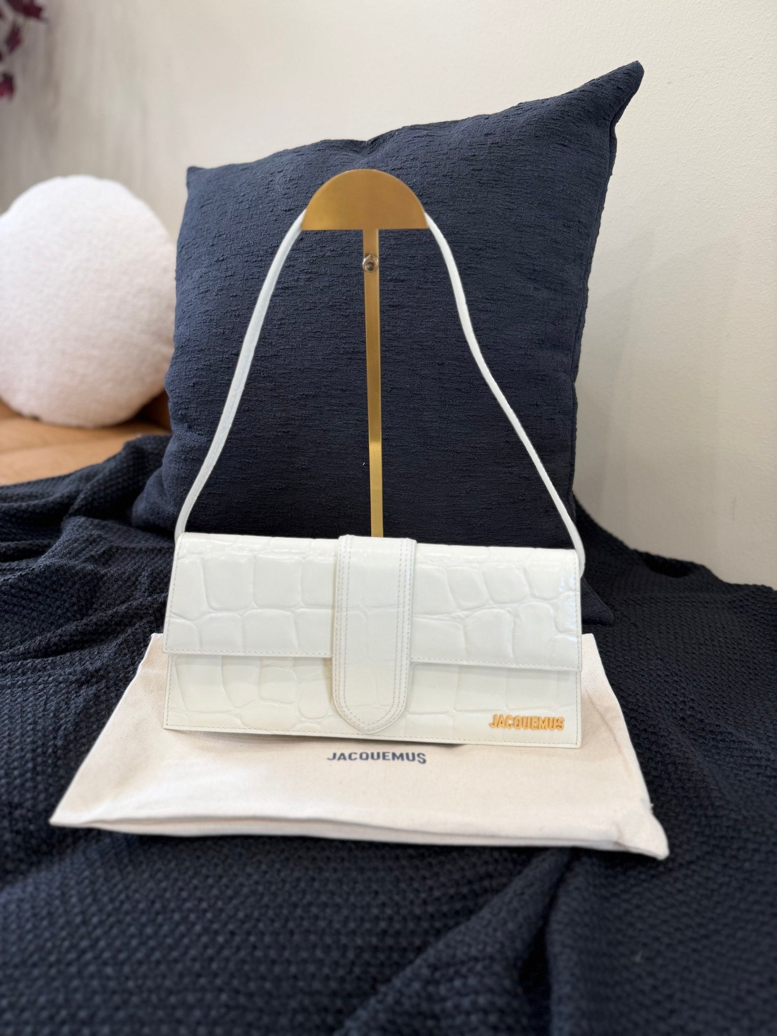BRAND NEW- Jacquemus White Croc Embossed Le Grand Bambino Bag
