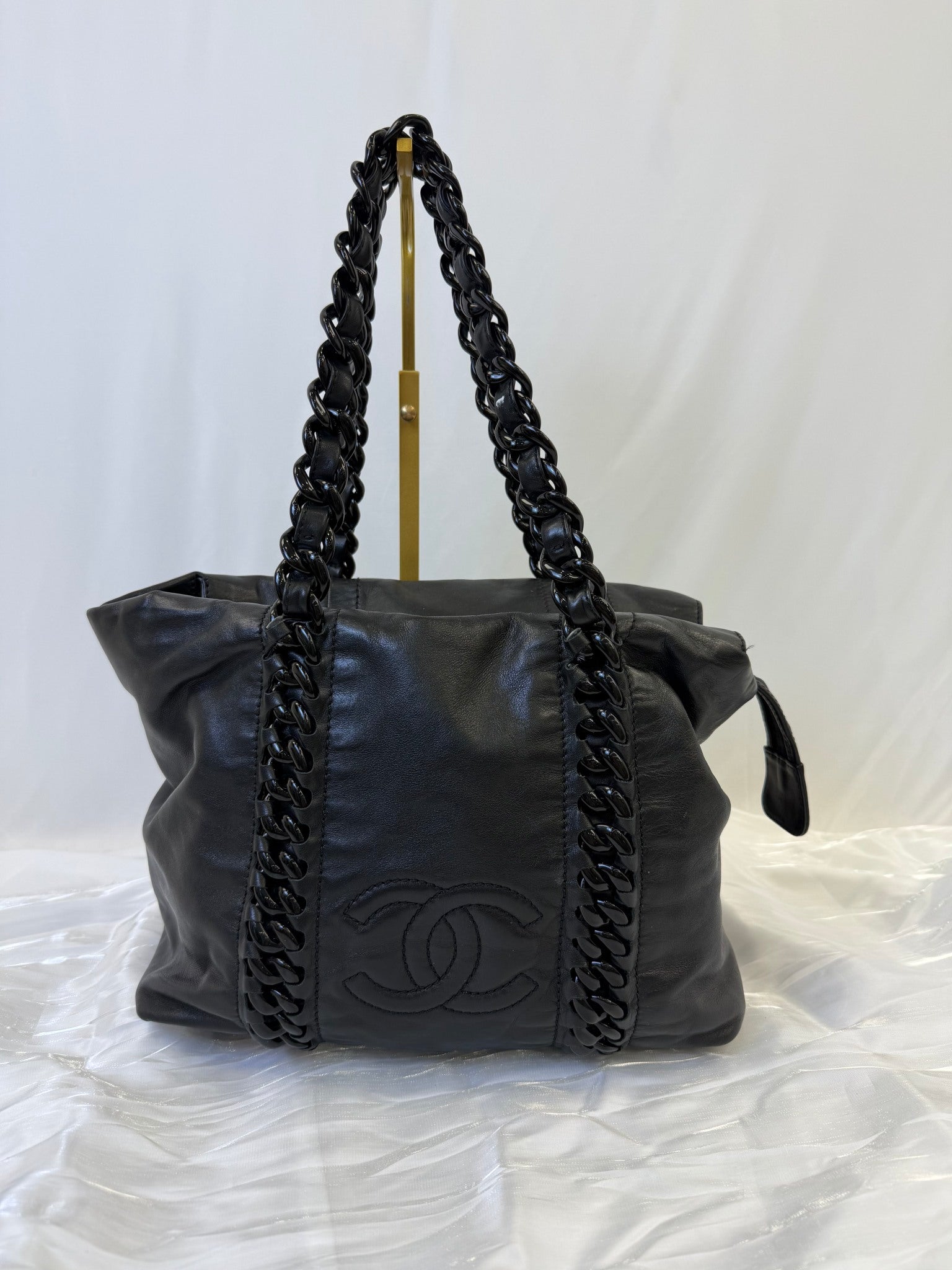 Chanel Black Caviar Leather Modem Chain Tote