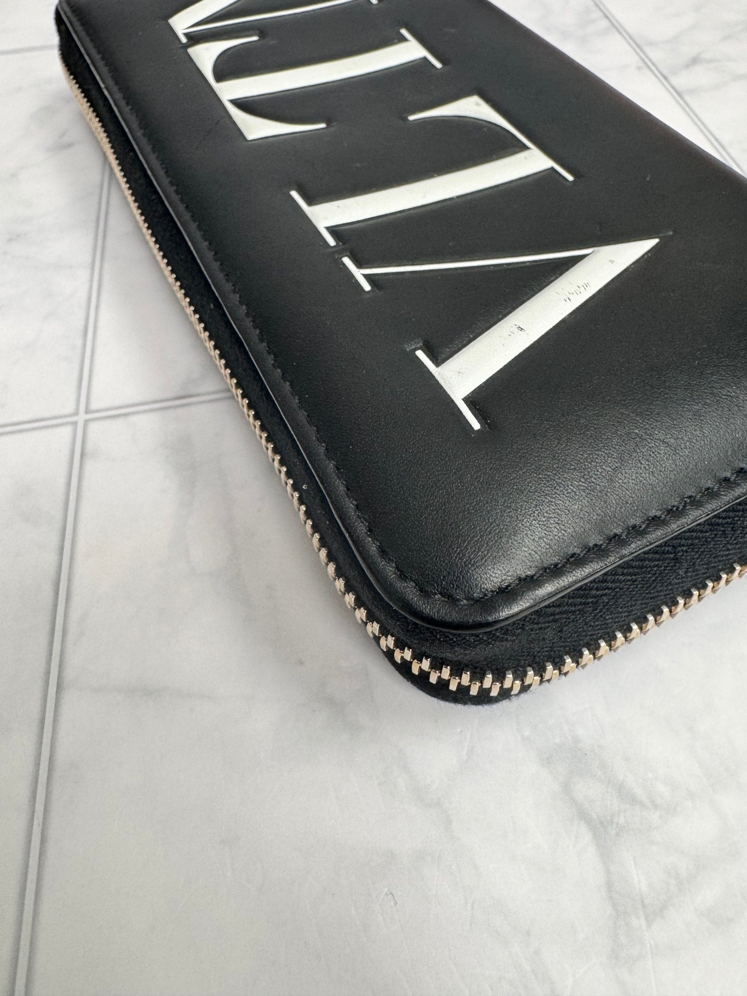 Valentino Black Leather Long Zippy Wallet