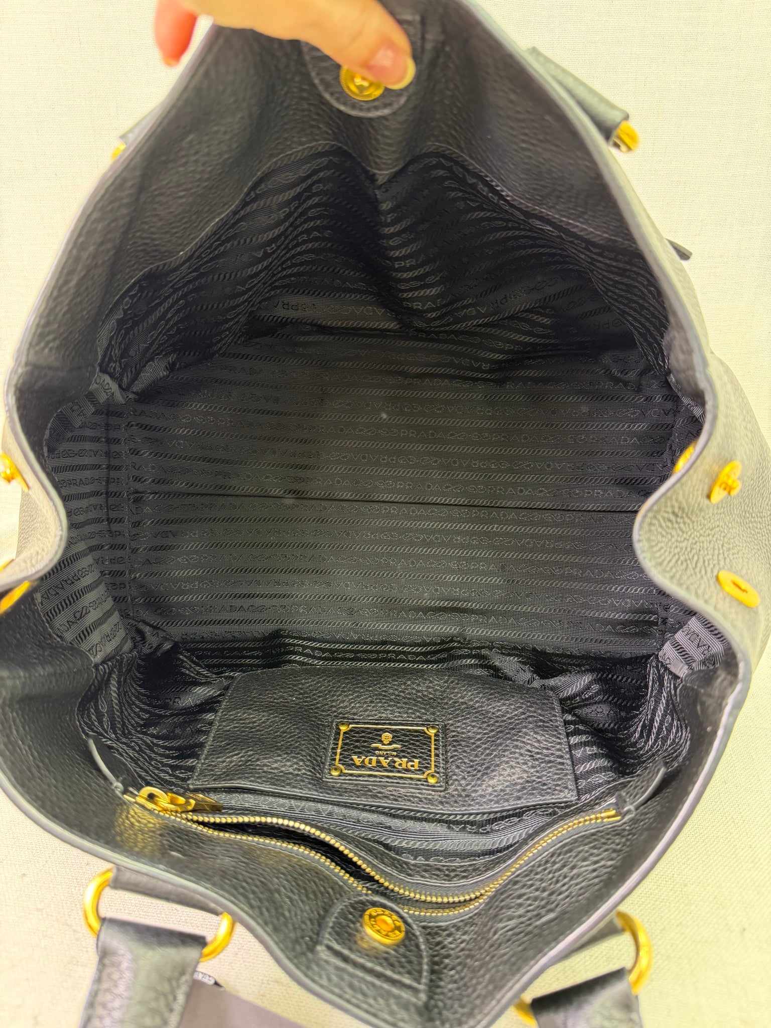 Prada Black Tumbled Leather Shoulder Tote