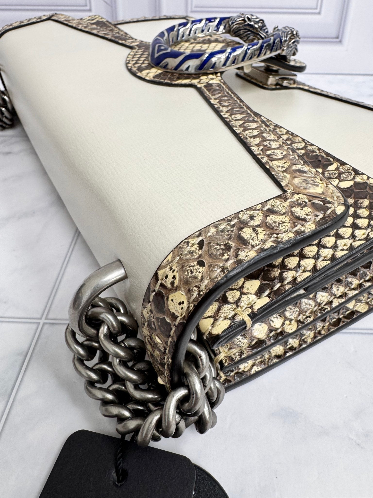 Gucci White leather And Snakeskin Trim Dionysus Shoulder Bag