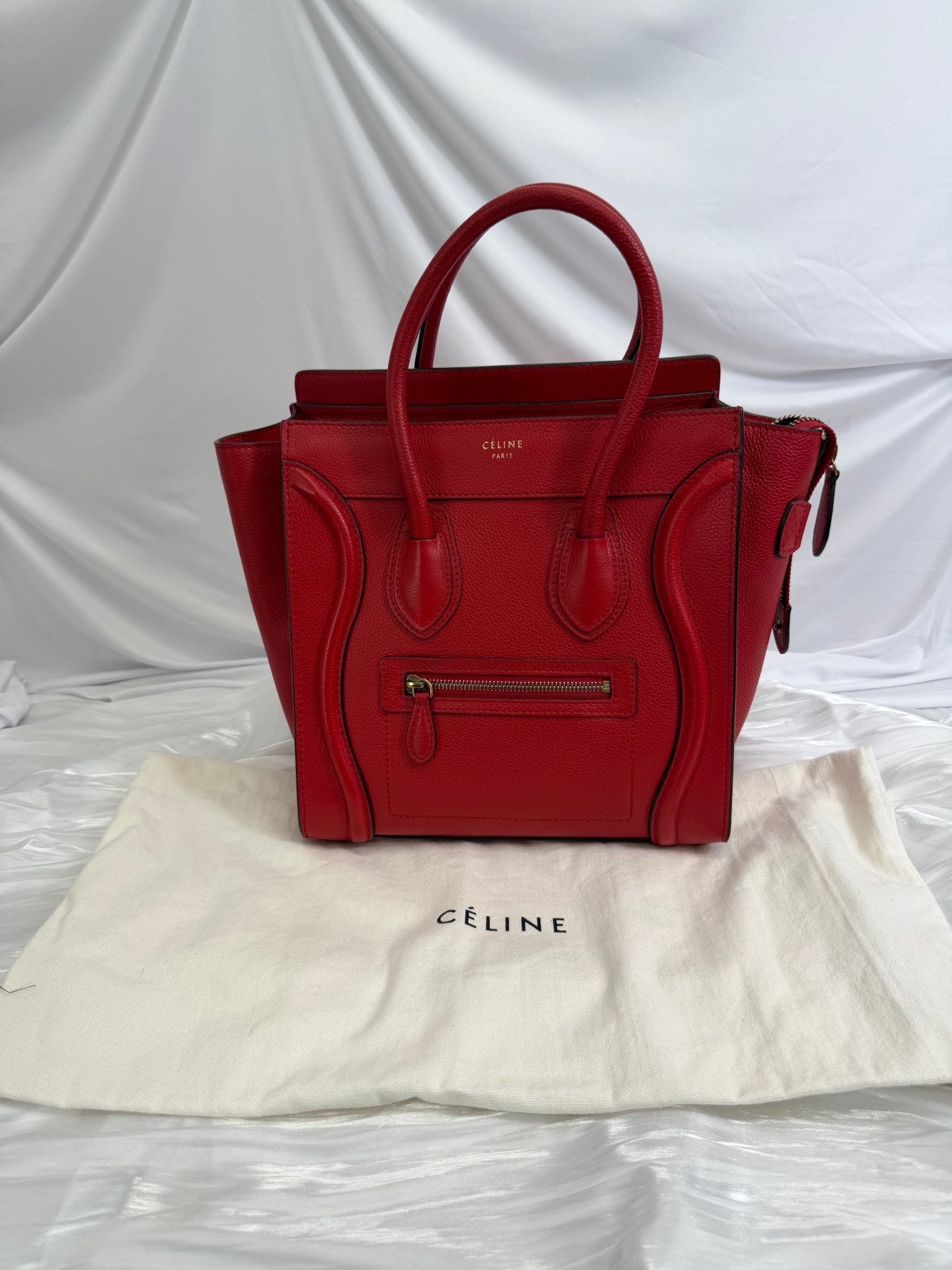 Celine Red Leather Micro Luggage Tote