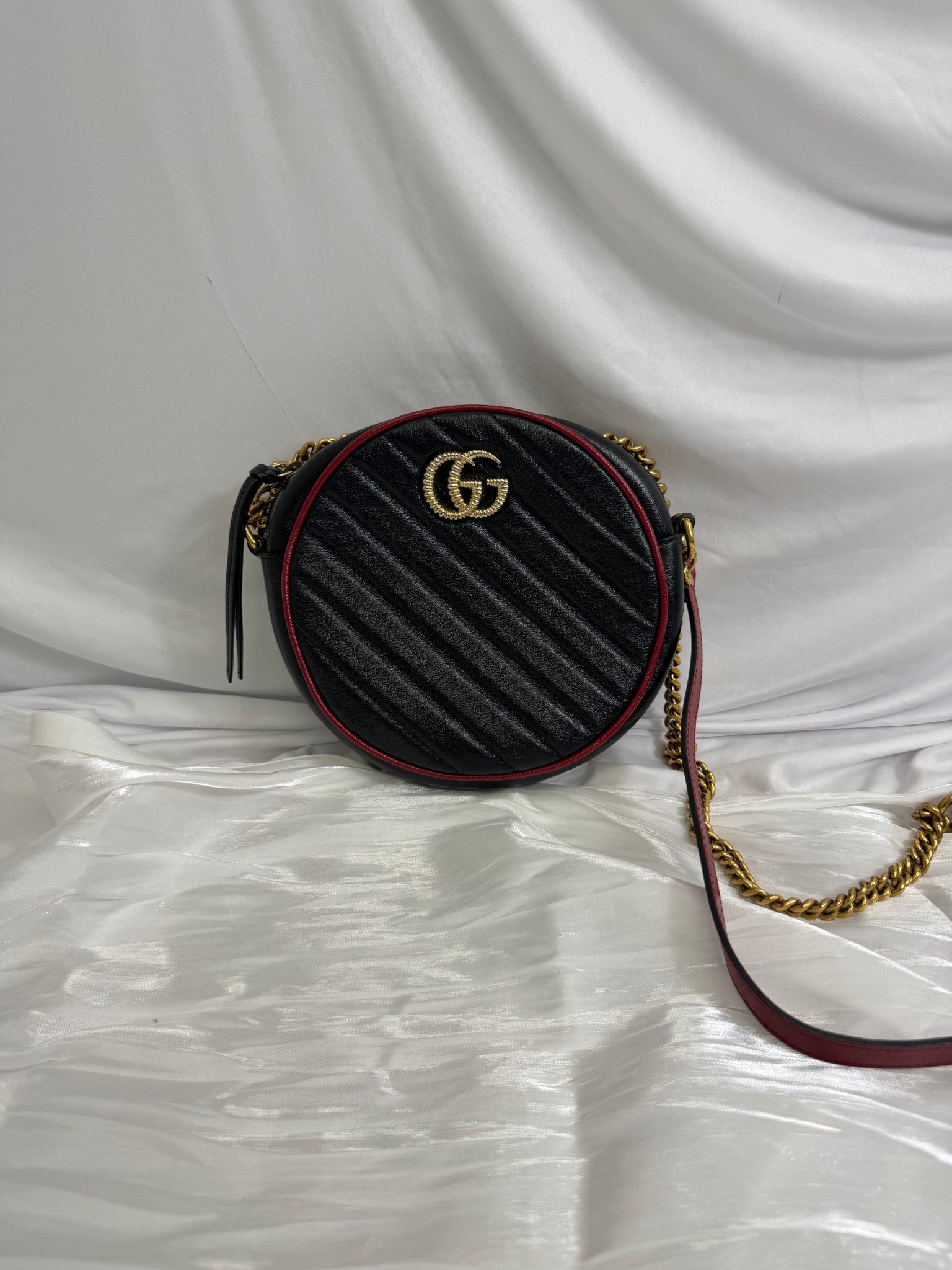 Gucci GG Marmont Black Leather Round Crossbody