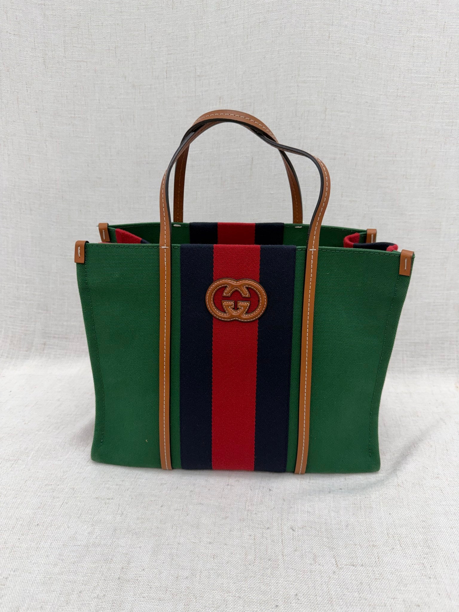 Gucci Green Canvas Web Interlocking G Tote Bag