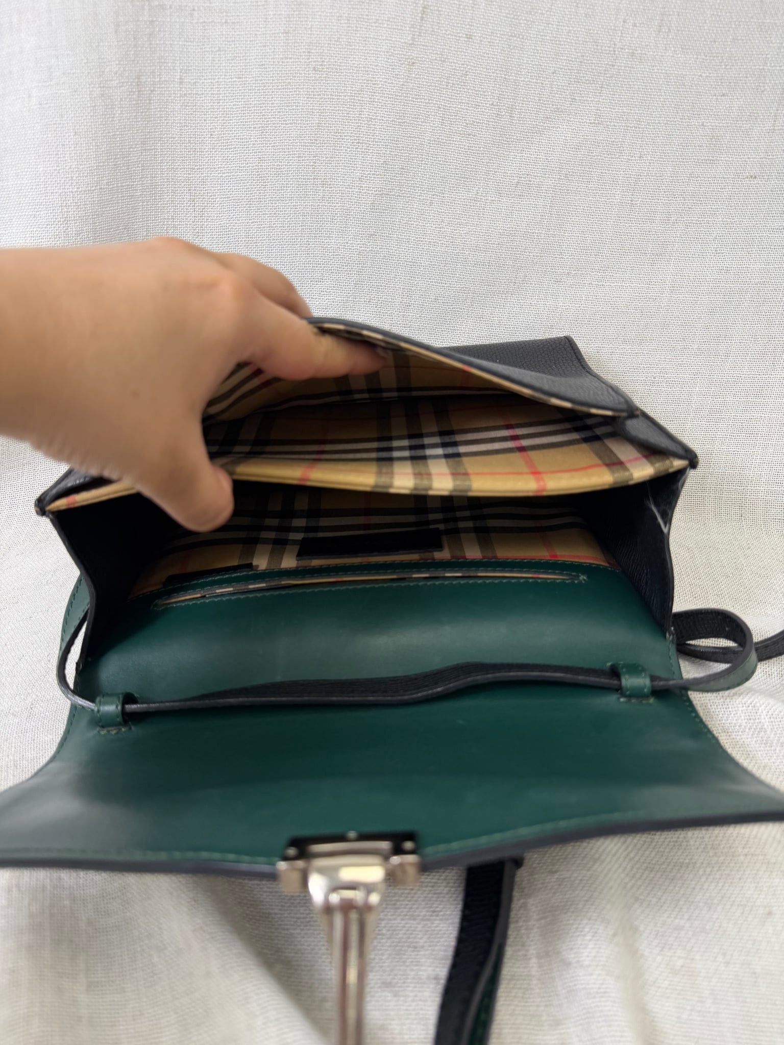 Burberry Green And Black Leather Small Macken Crossbody Bag