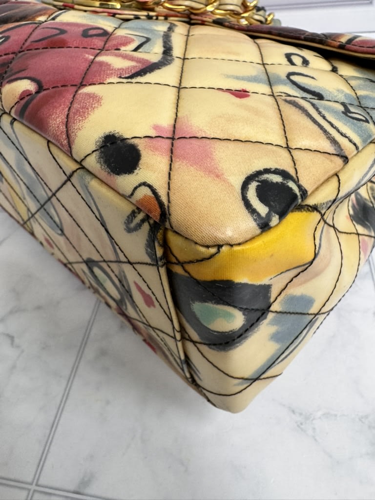 Chanel Multicolor Quilted Vinyl Rare Graffiti Sketch Maxi Flap Bag