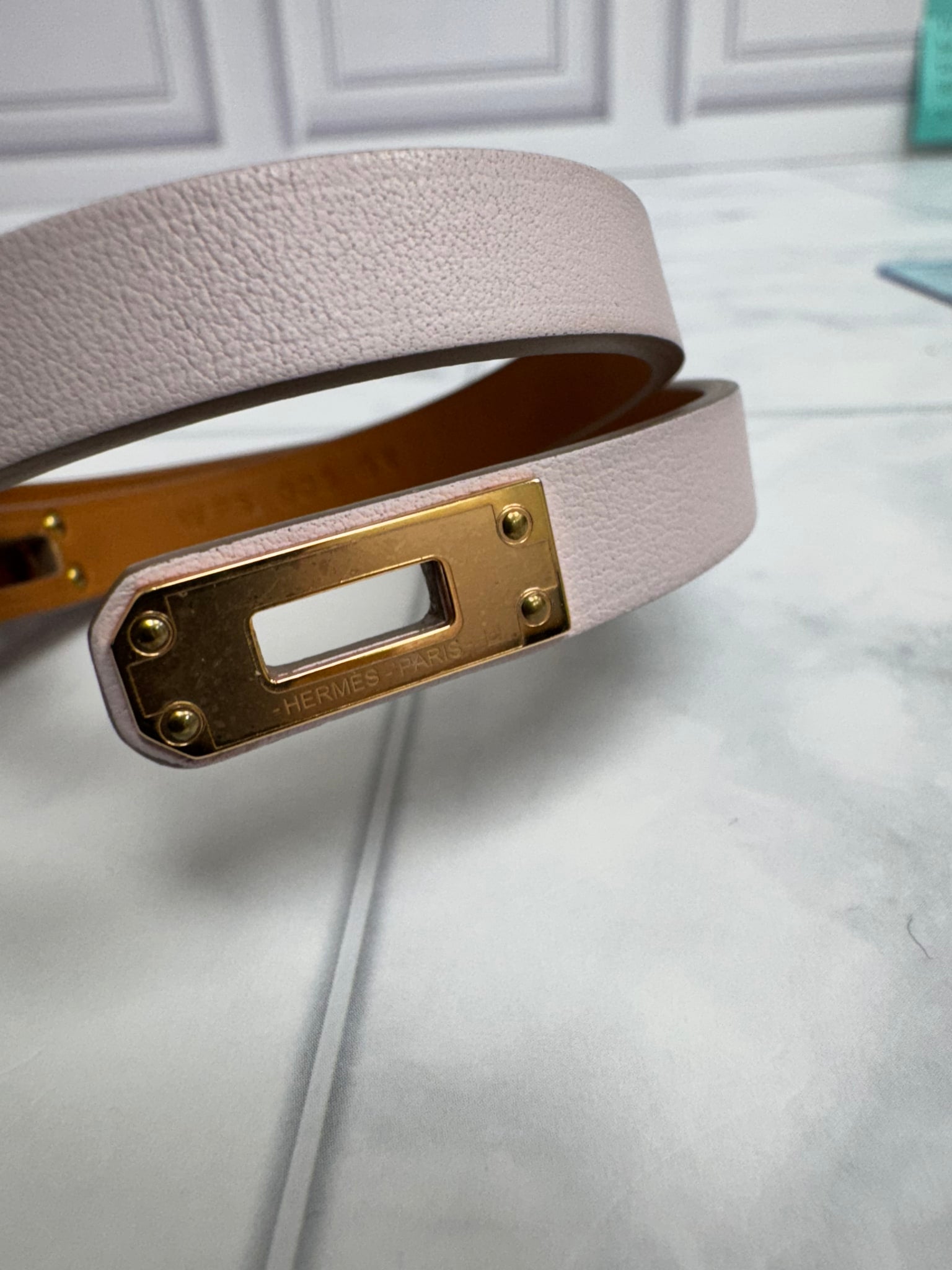 BRAND NEW - Hermes Light Pink Leather Mini Kelley Double Tour Small Bracelet
