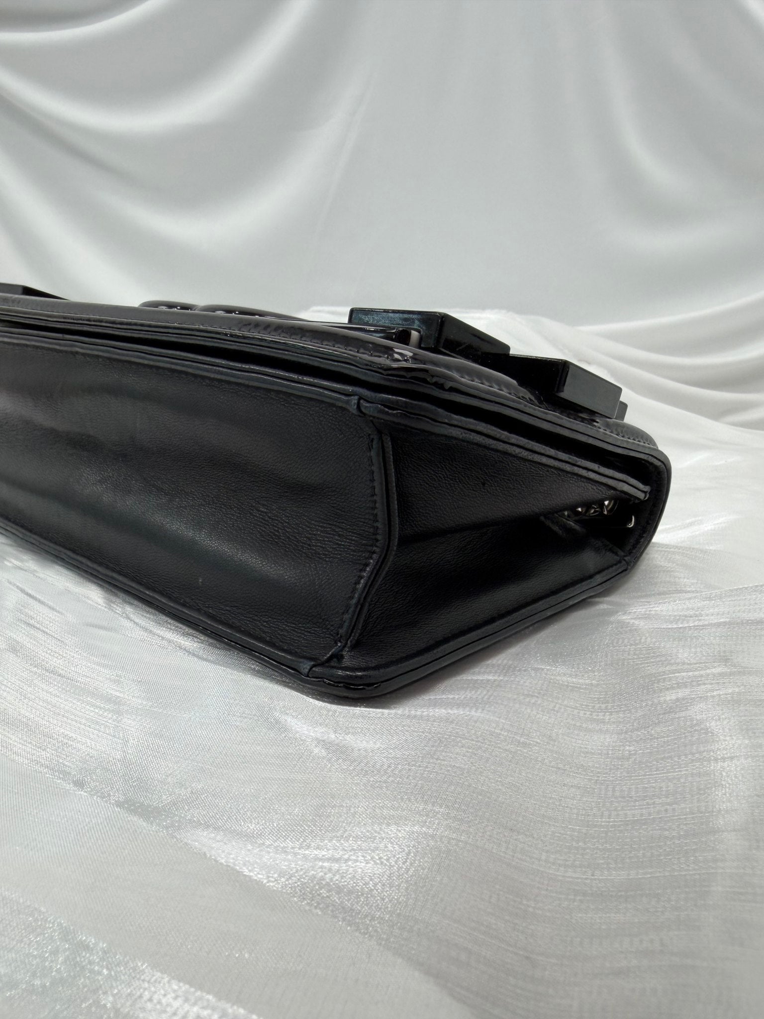 Chanel Black & White Plexiglass & Patent Leather Brick Boy Bag