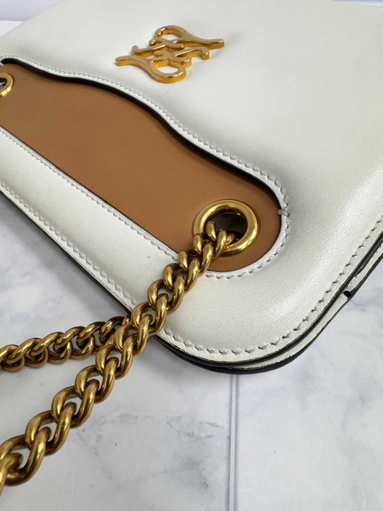 Fendi White Leather Karligraphy Pocket Shoulder Bag