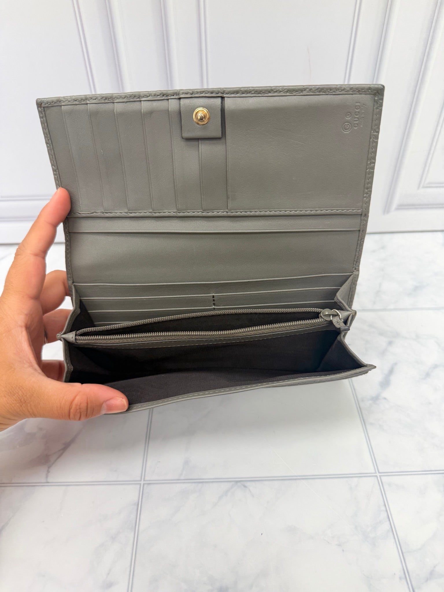 Gucci Grey Microguccissima Leather Long Wallet