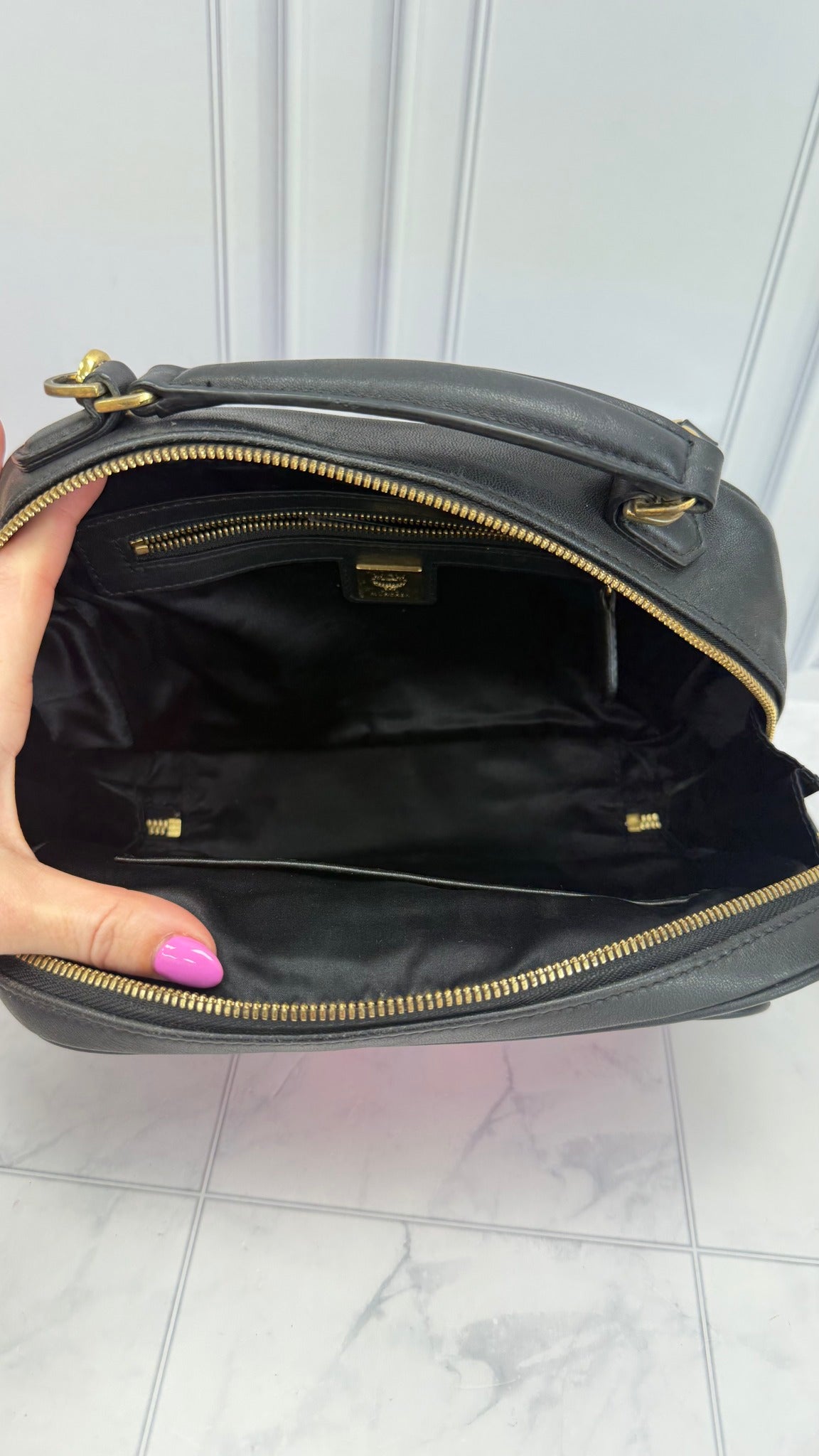 MCM Pink & Purple Striped Snakeskin & Black Leather 2Way Bag