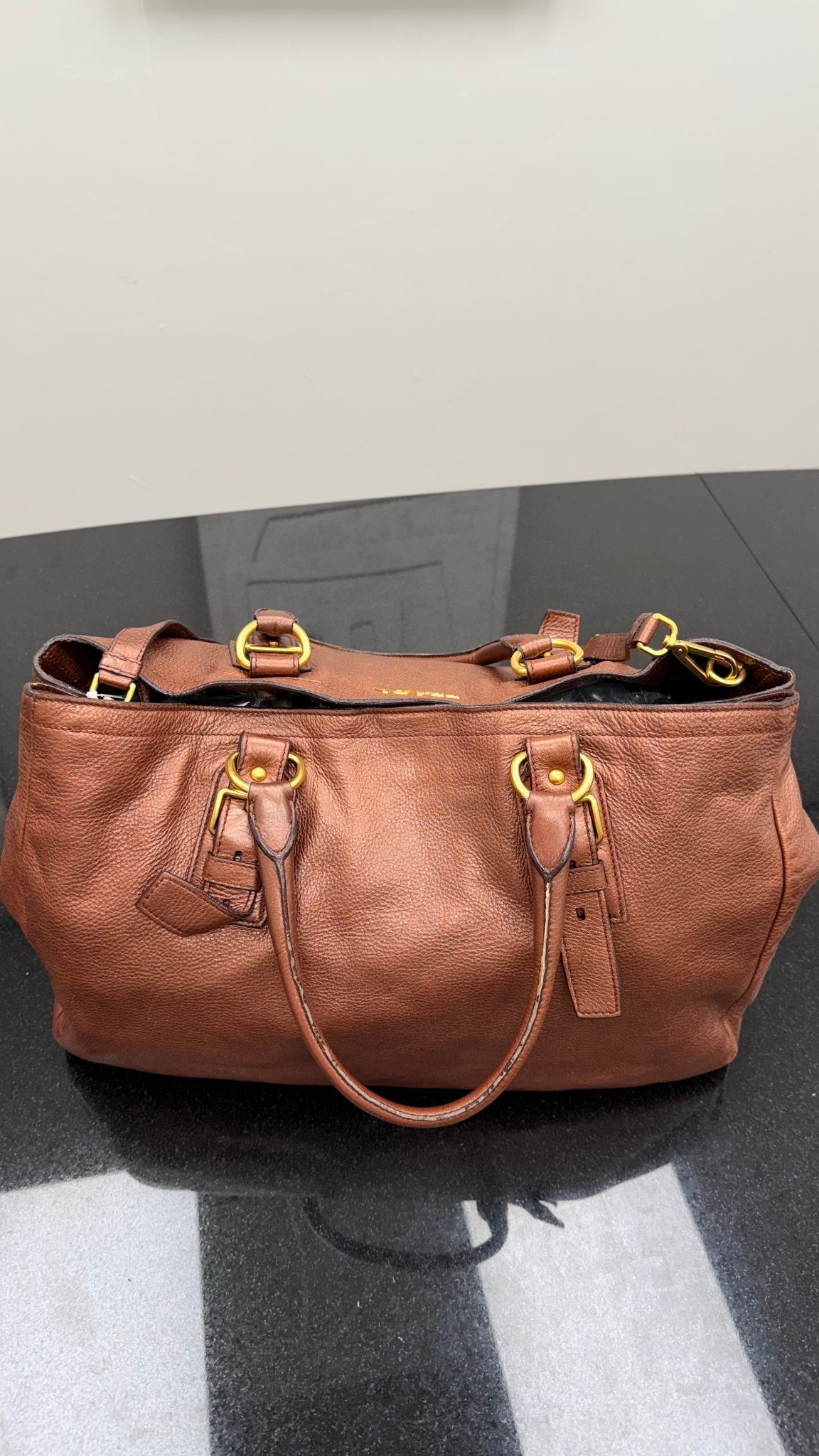 Prada Bronze Leather Jumbo 2way Tote