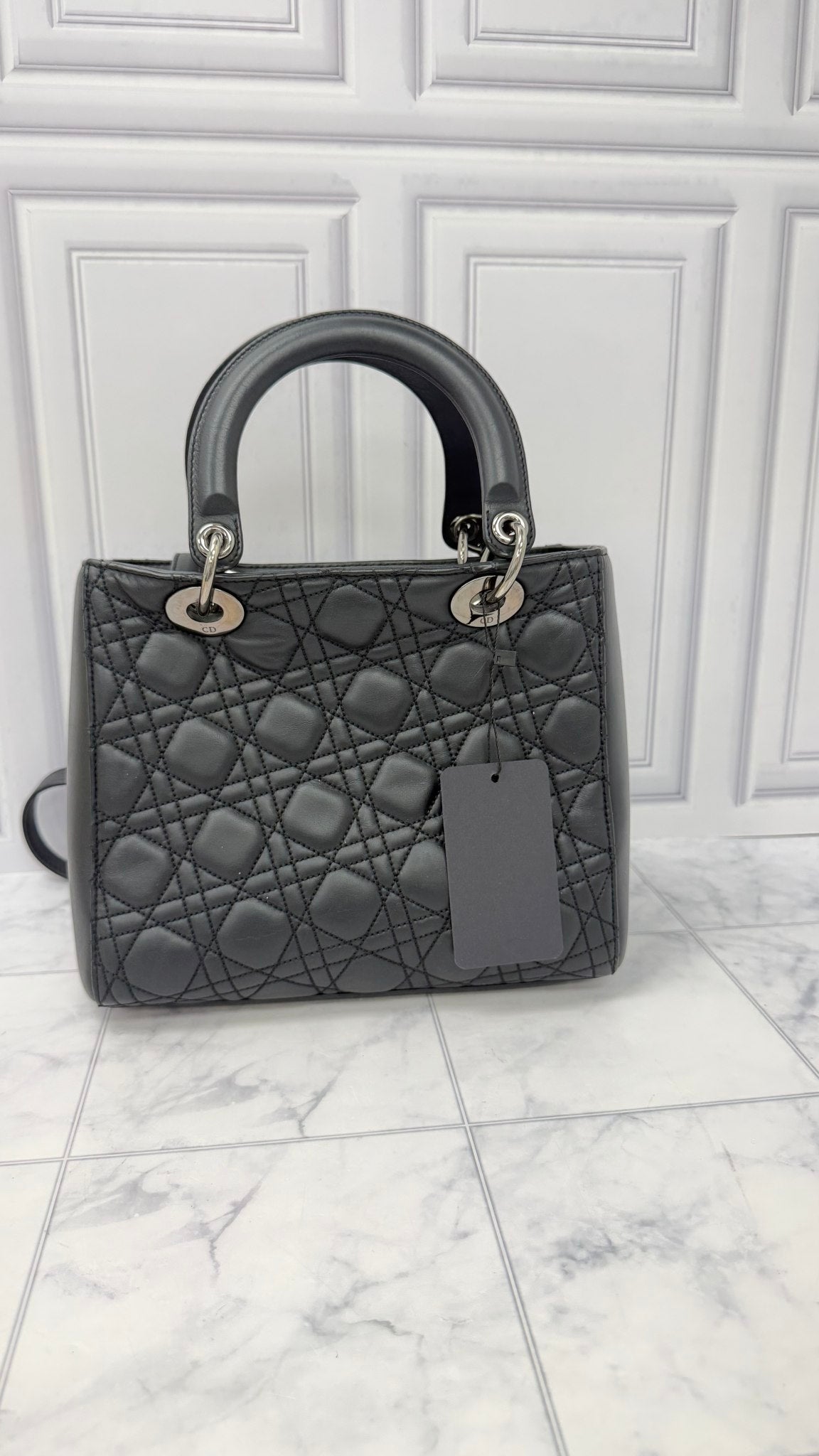 Christian Dior x Anselm Ryle Black Leather Cannage Medium Lady Dior 2Way Handbag