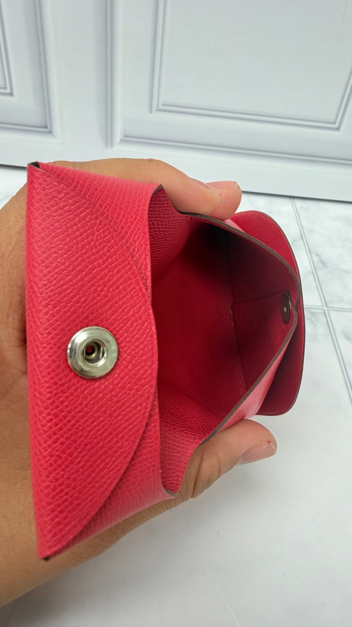 Hermes Pink Epsom Leather Bastia Coin Purse