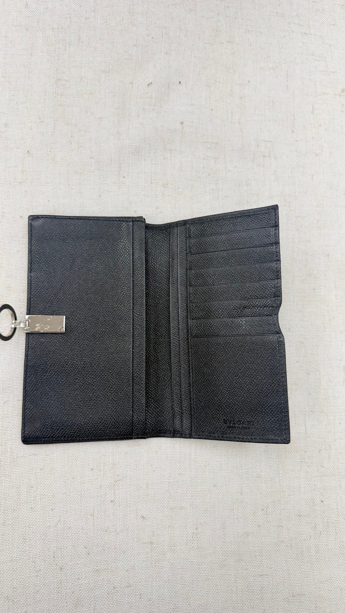 Bvlgari Black Pebbled Leather Long Wallet
