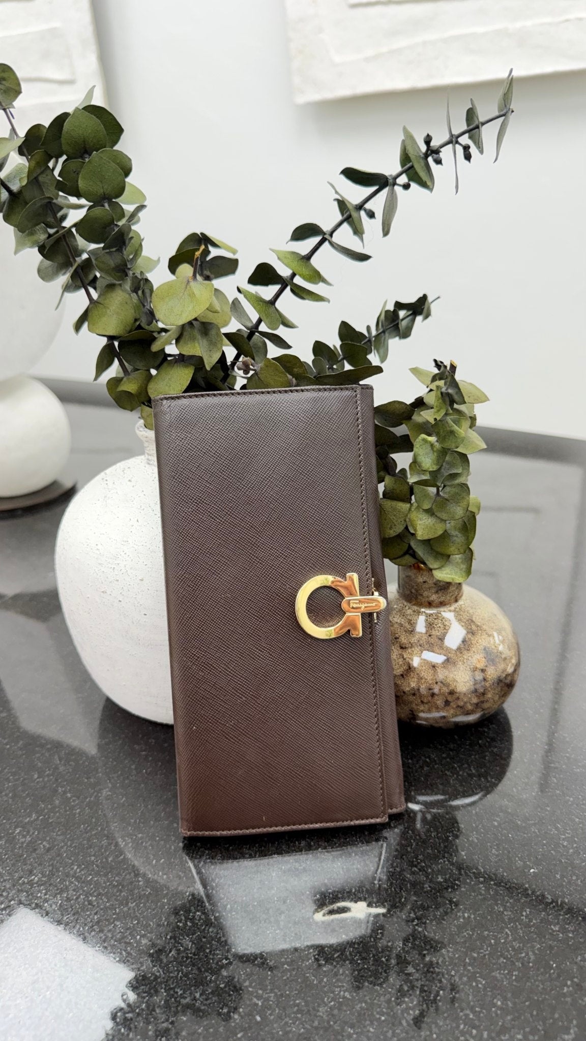 Salvatore Ferragamo Brown Saffiano Leather Long Wallet