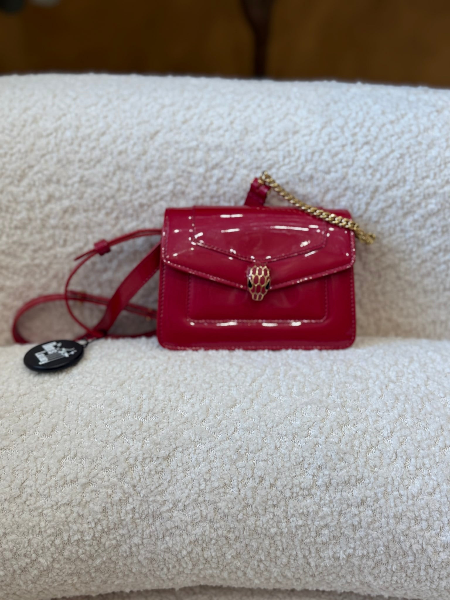 Bvlgari Red Patent Leather Super Mini Serpenti Bag