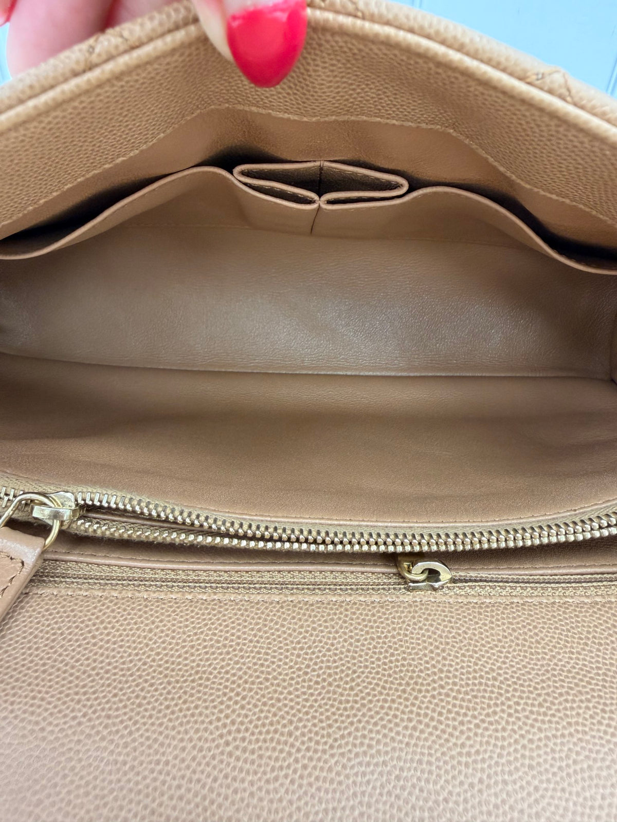 Chanel Tan Caviar Quilted Medium Coco Handle Flap Bag