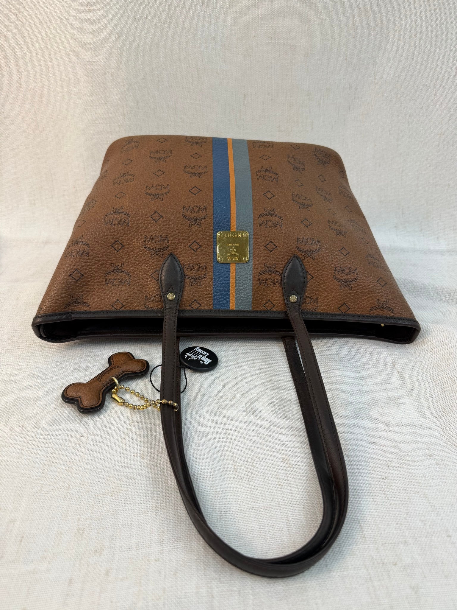 MCM Brown Coated Canvas Visetos Tote Bag