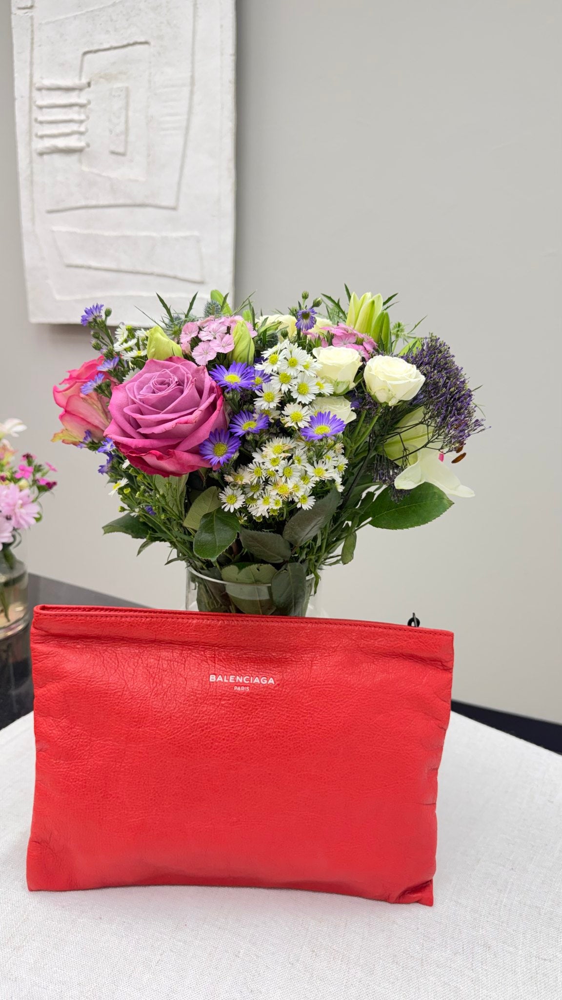Balenciaga Red Grained Leather Clutch