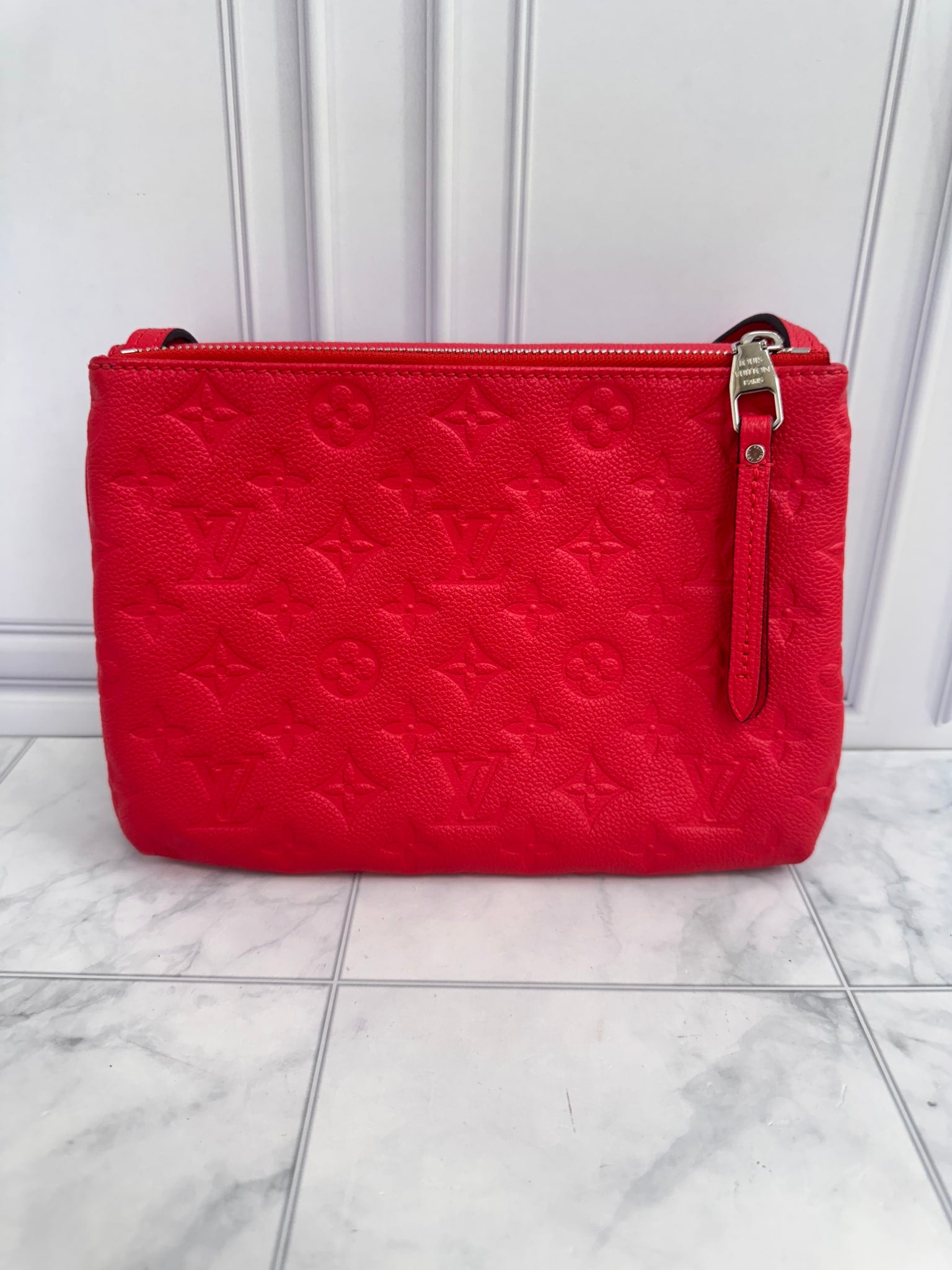 Louis Vuitton Coral Red Monogram Empreinte Leather Twice Bag
