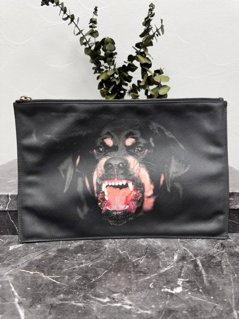 Givenchy Black Rottweiler Print Coated Canvas Pouch