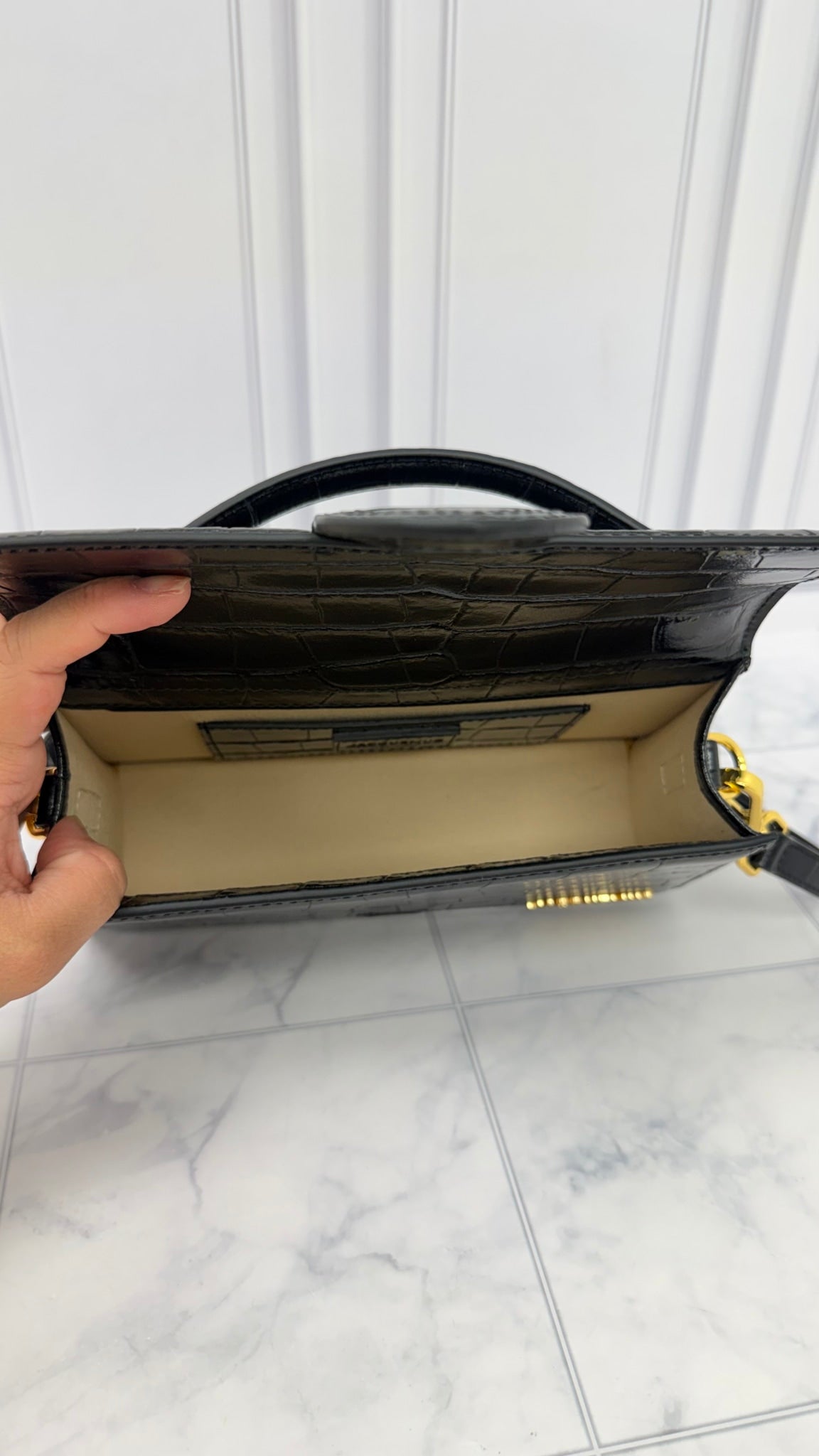 BRAND NEW - Jacquemus Black Croc Embossed Leather Le Grand Bambino 2Way Handbag