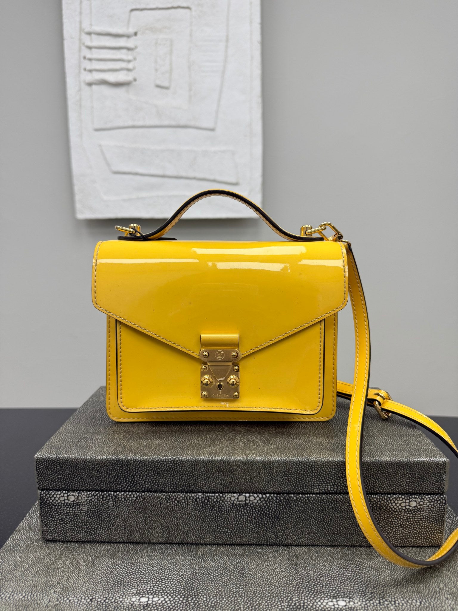 Louis Vuitton Yellow Vernis Leather Monceau BB Top Handle Crossbody Bag