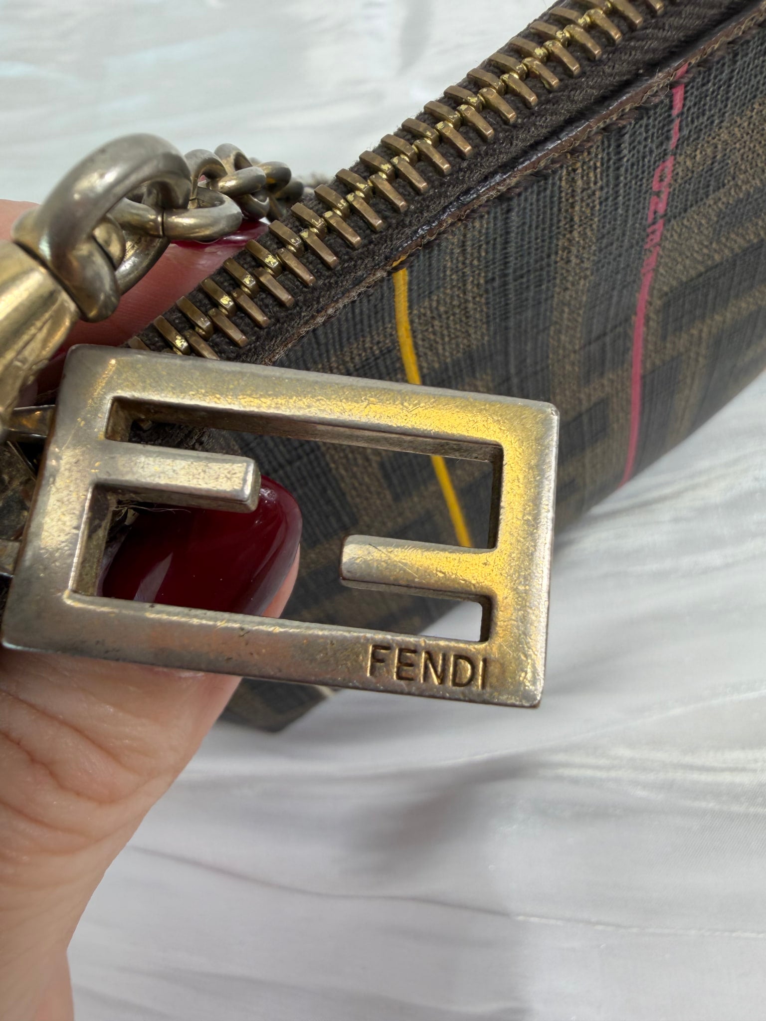 Fendi Zucca Spalmati Striped Coated Canvas Chain Pochette