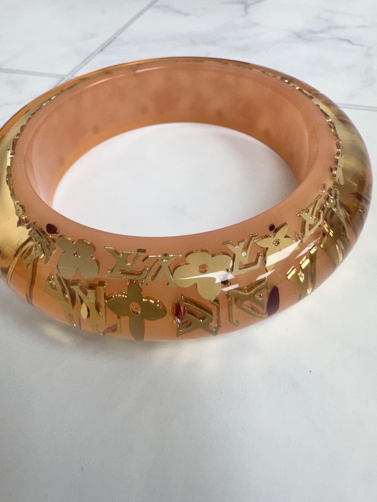 LIKE NEW - Louis Vuitton Light Pink Resin Inclusion Bangle Bracelet GM