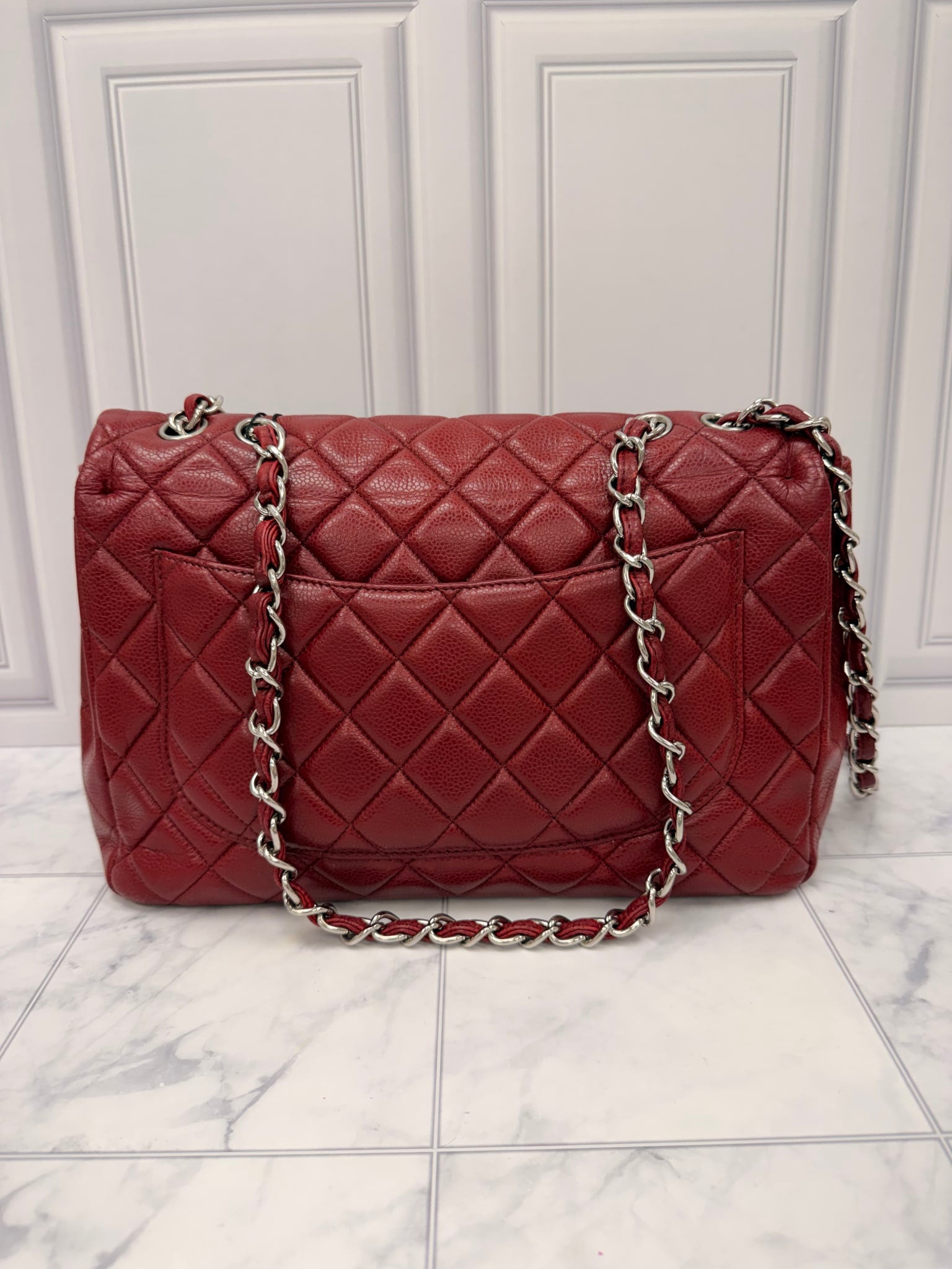 Chanel Burgundy Quilted Leather Classic Jumbo Flap Bag