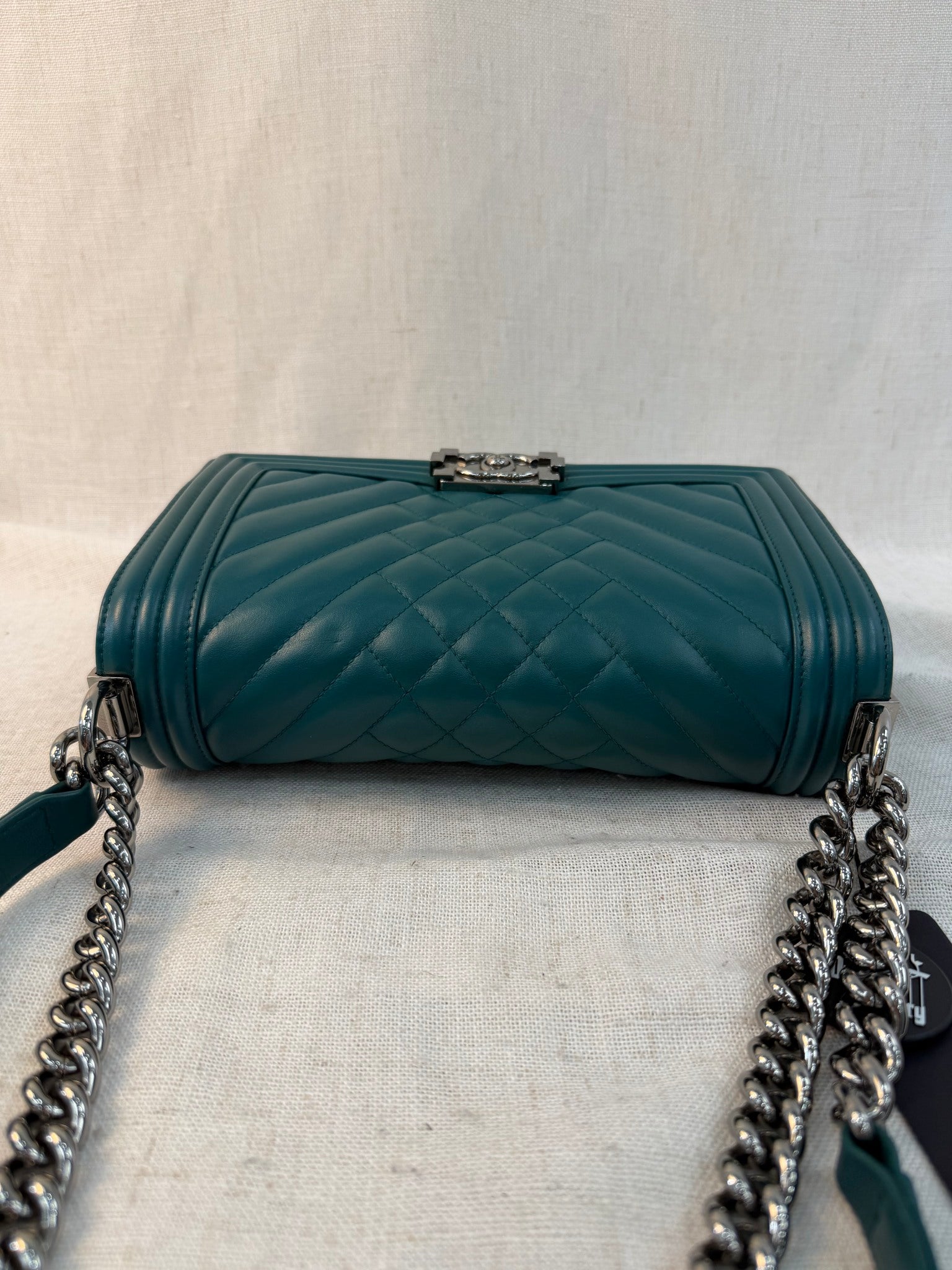 Chanel Dark Teal Calfskin Quilted Medium Boy Bag