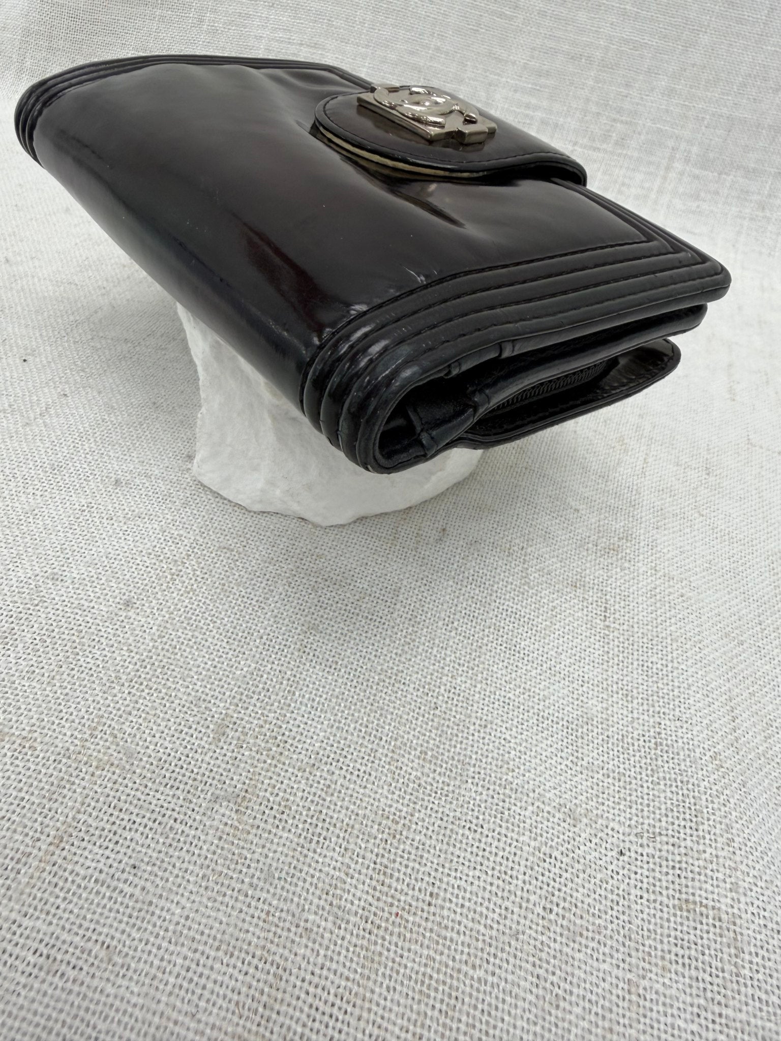 Chanel Black Patent Leather Boy Compact Wallet