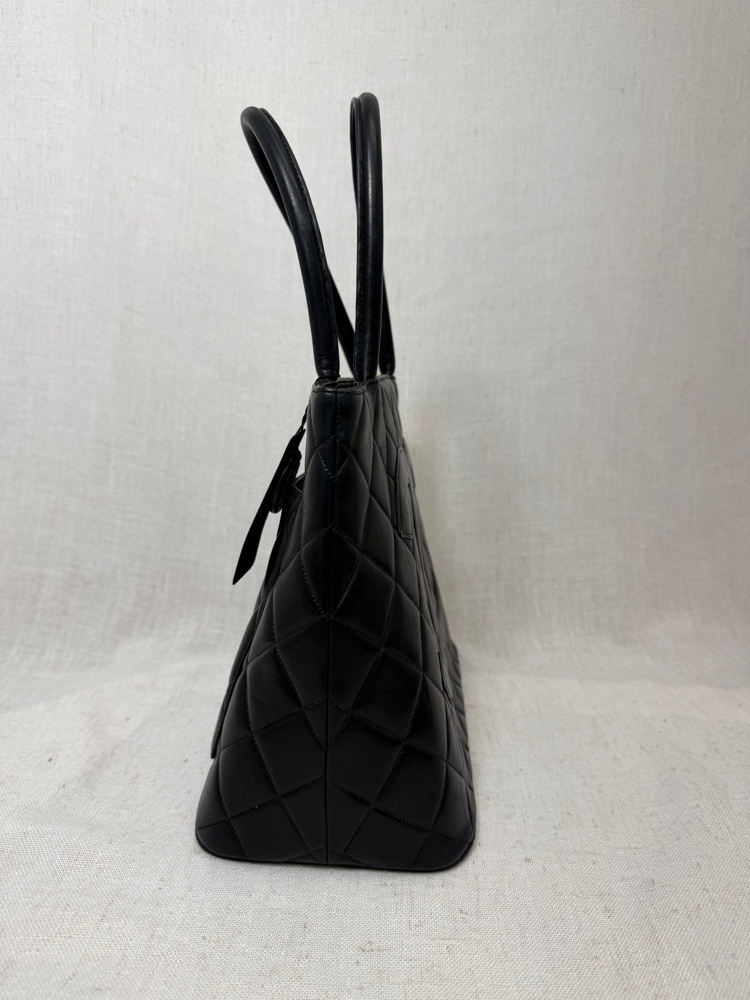 Chanel Black Quilted Lambskin Leather Medallion Tote